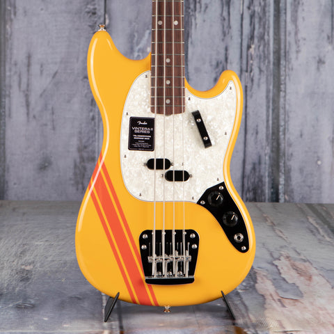 Fender Vintera II '70s Competition Mustang Bass Guitar, Competition Orange, front closeup