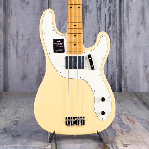 Fender Vintera II '70s Telecaster Bass Guitar, Vintage White, front closeup