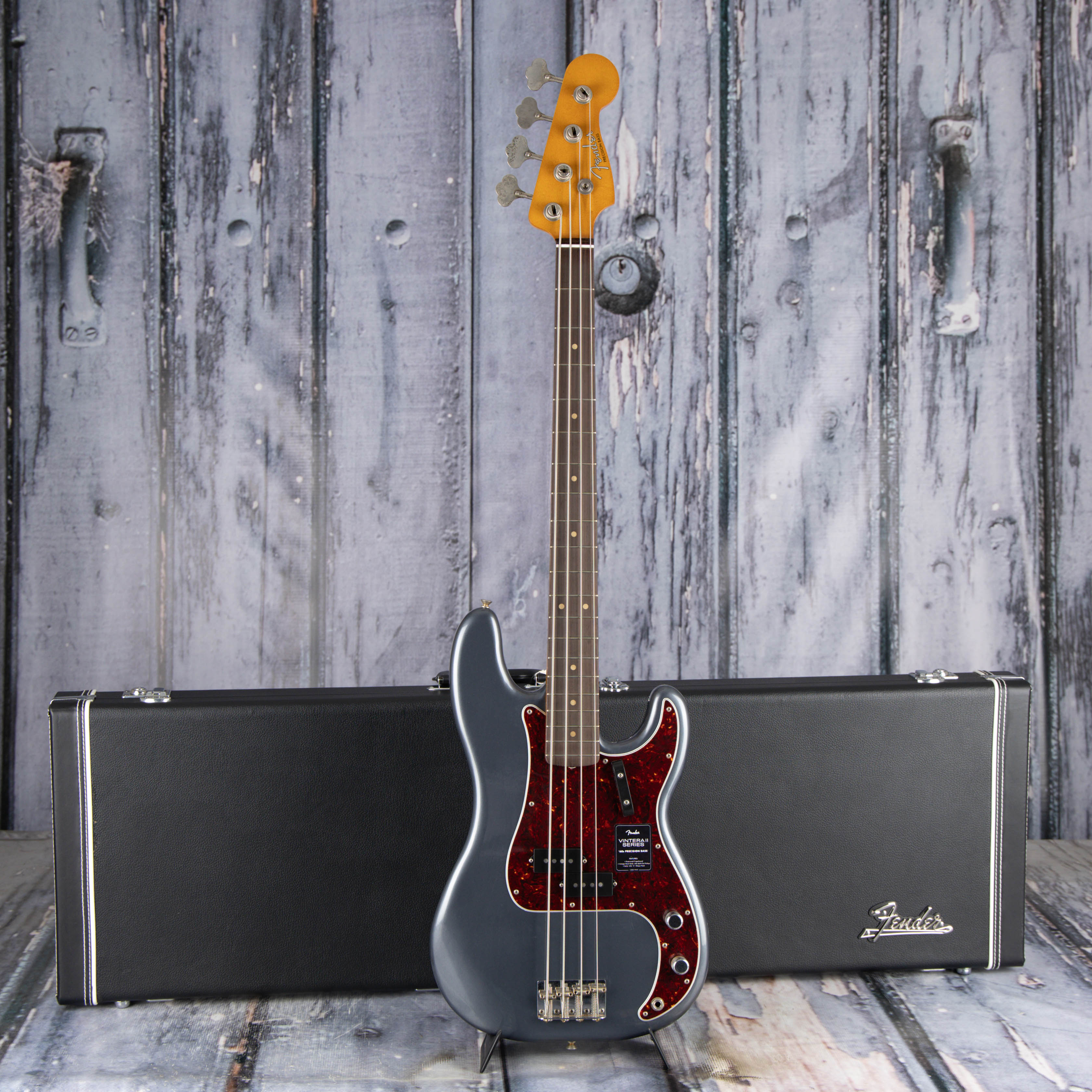Fender Vintera II Road Worn '60s Precision Bass Guitar, Charcoal Frost Metallic, case
