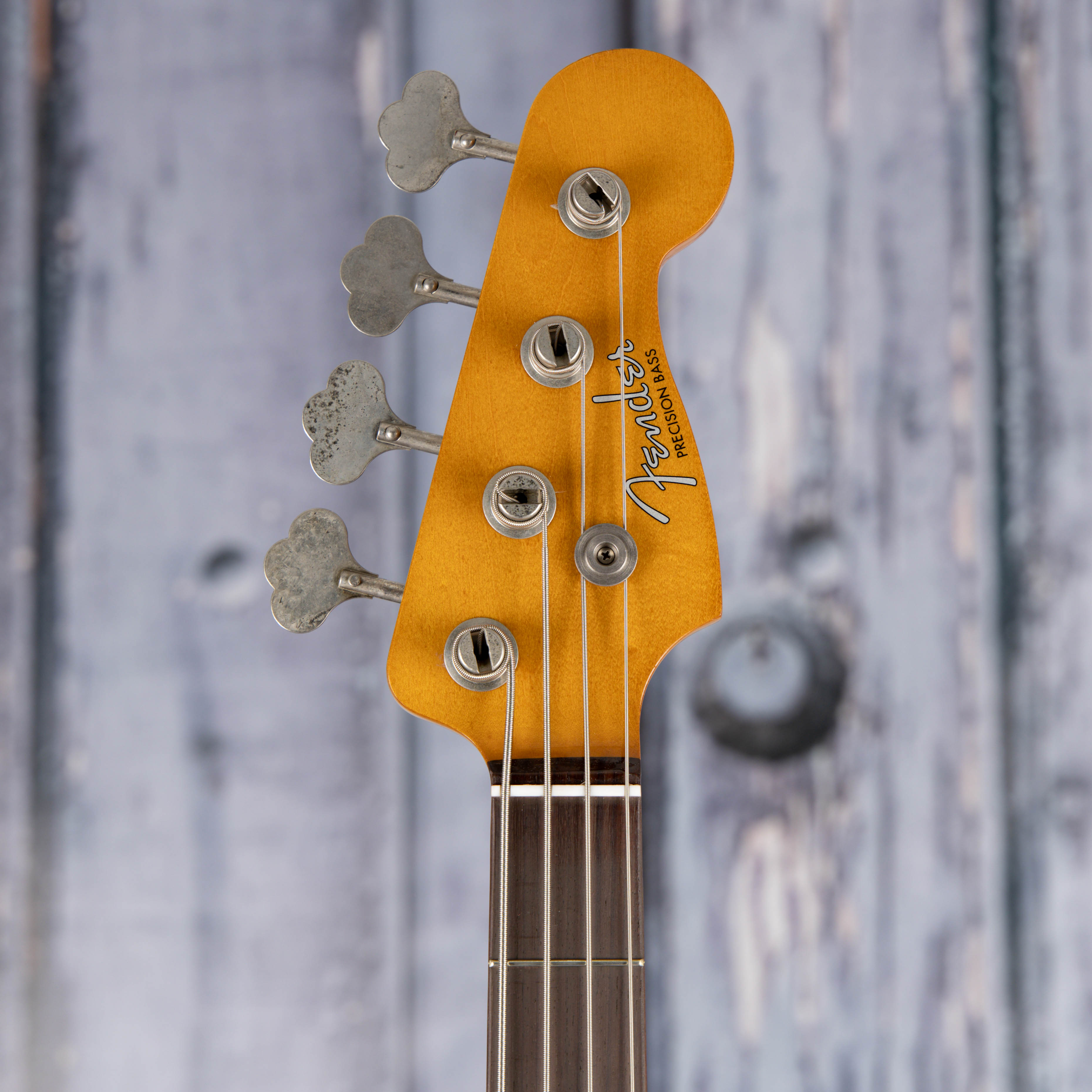 Fender Vintera II Road Worn '60s Precision Bass Guitar, Charcoal Frost Metallic, front headstock
