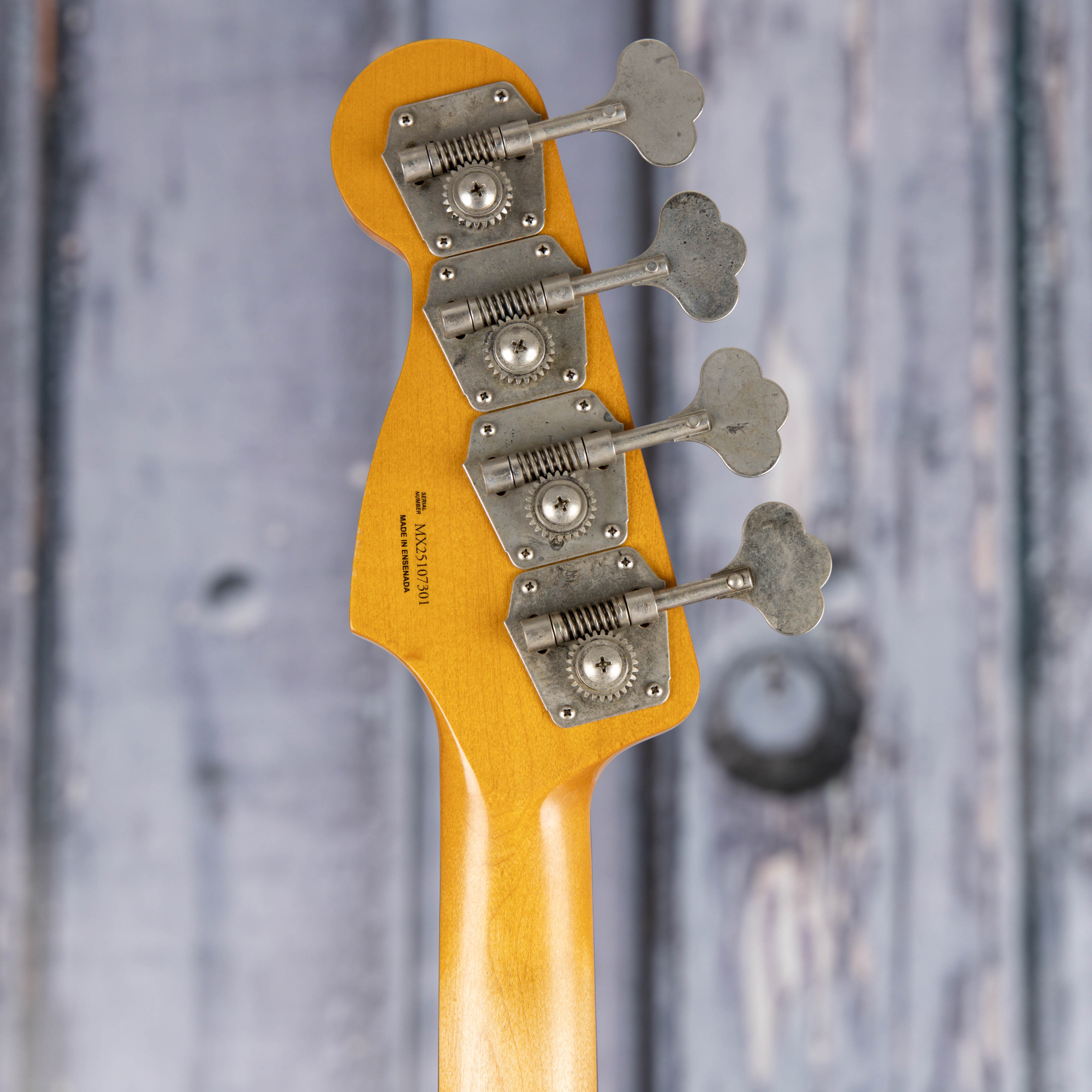 Fender Vintera II Road Worn '60s Precision Bass Guitar, Charcoal Frost Metallic, back headstock