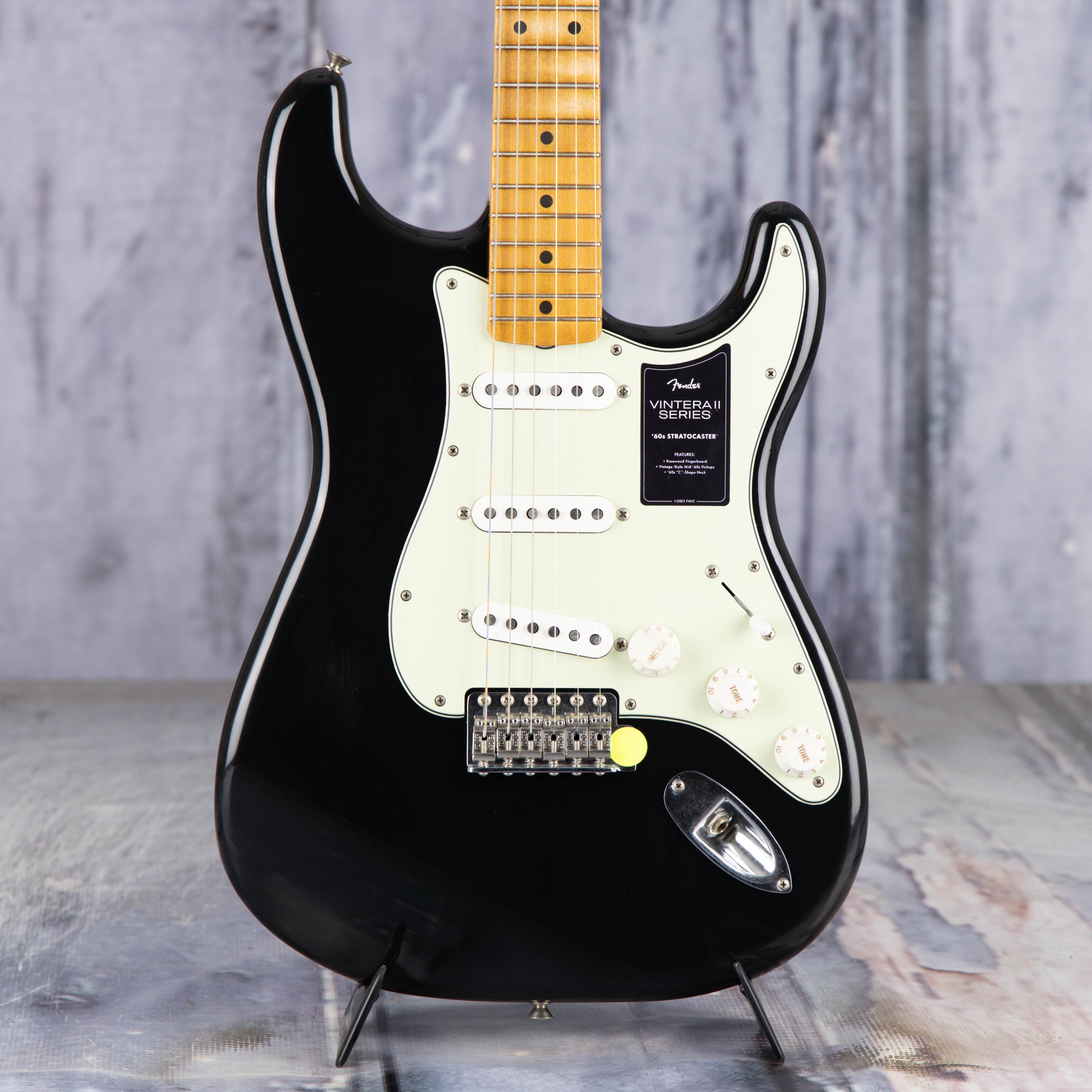 Fender Vintera II Road Worn '60s Stratocaster Electric Guitar, Black, front closeup
