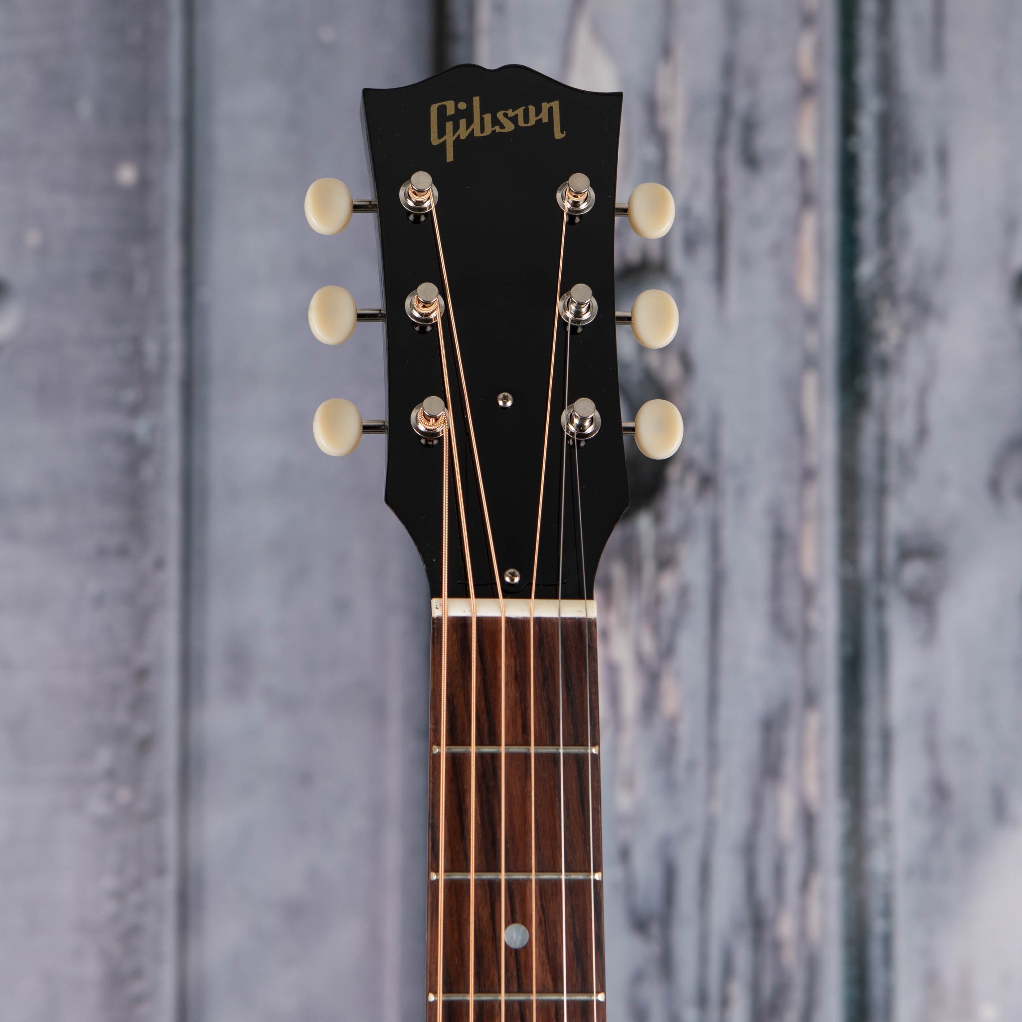 Gibson 50s J-45 Original Acoustic/Electric Guitar, Ebony, front headstock