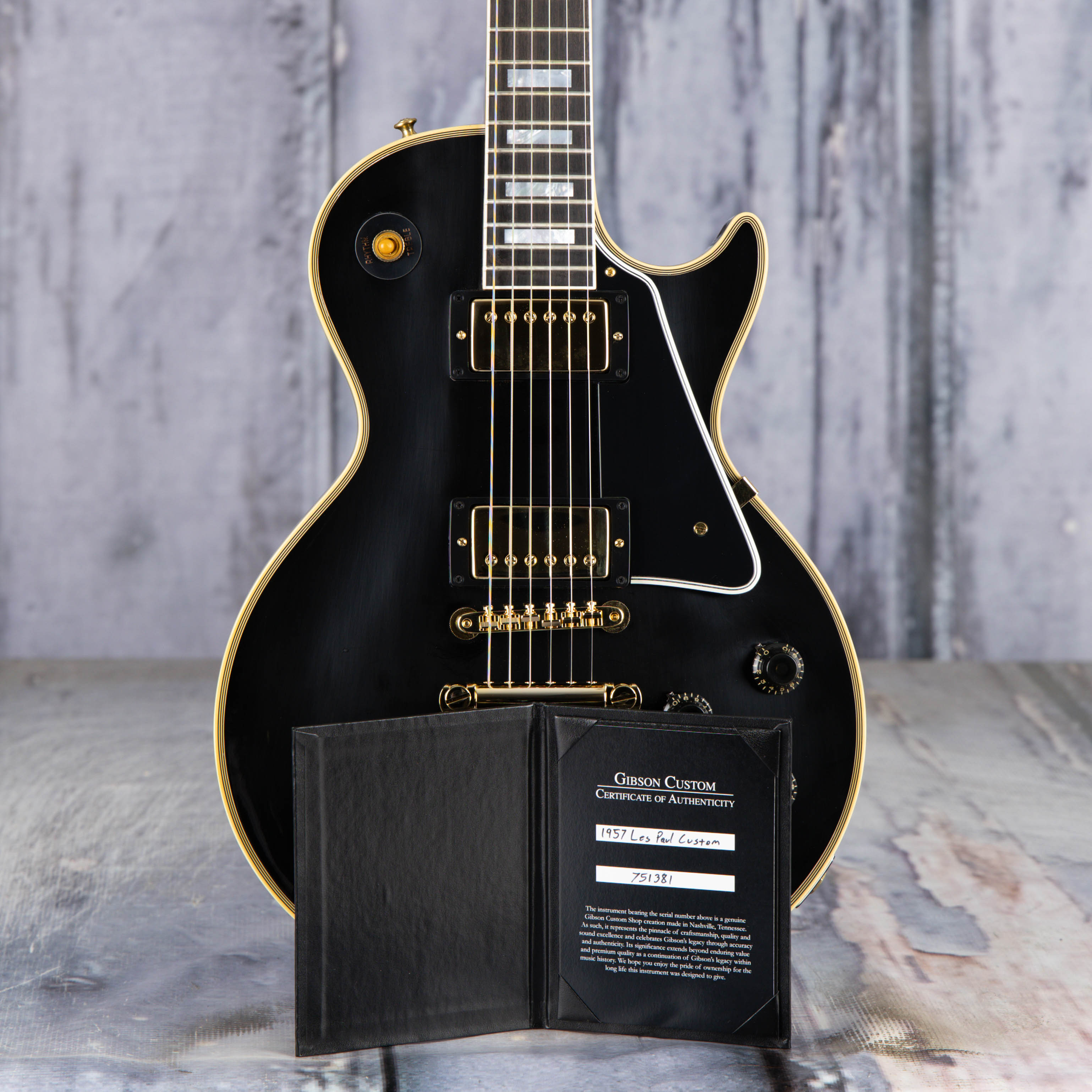 Gibson Custom Shop 1957 Les Paul Custom Reissue VOS Electric Guitar, Ebony, coa