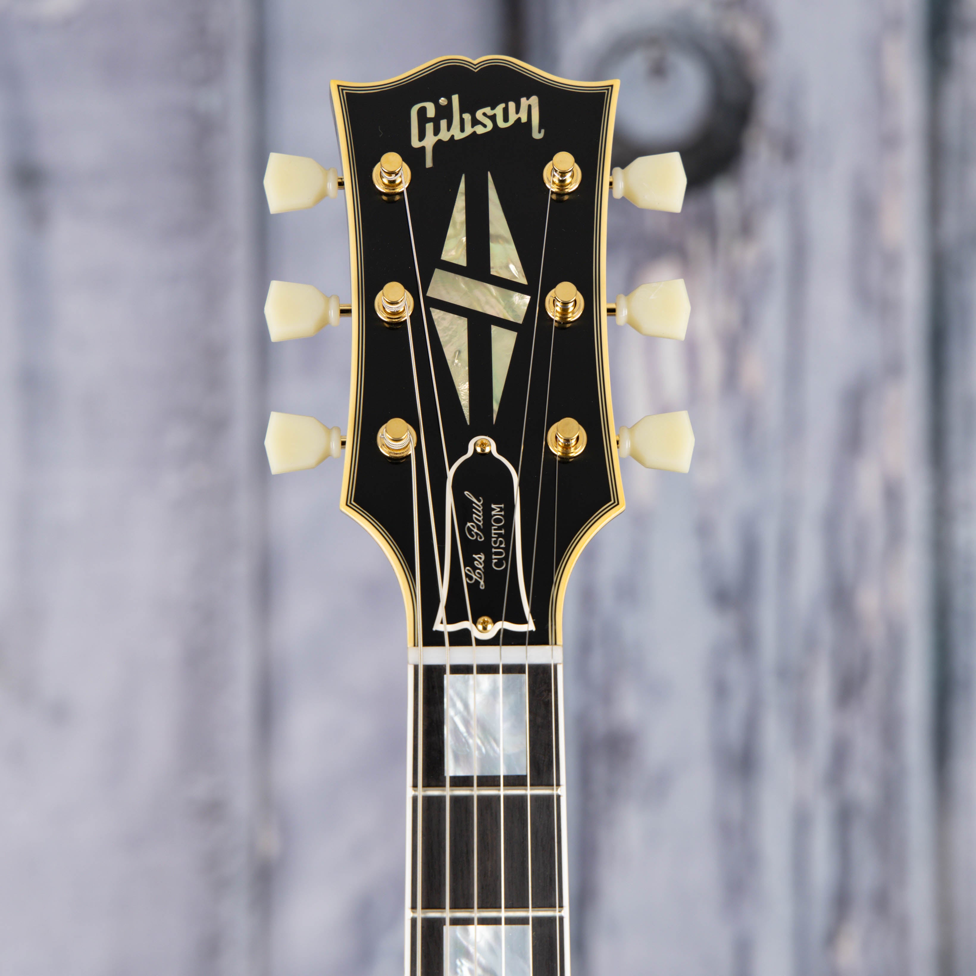 Gibson Custom Shop 1957 Les Paul Custom Reissue VOS Electric Guitar, Ebony, front headstock