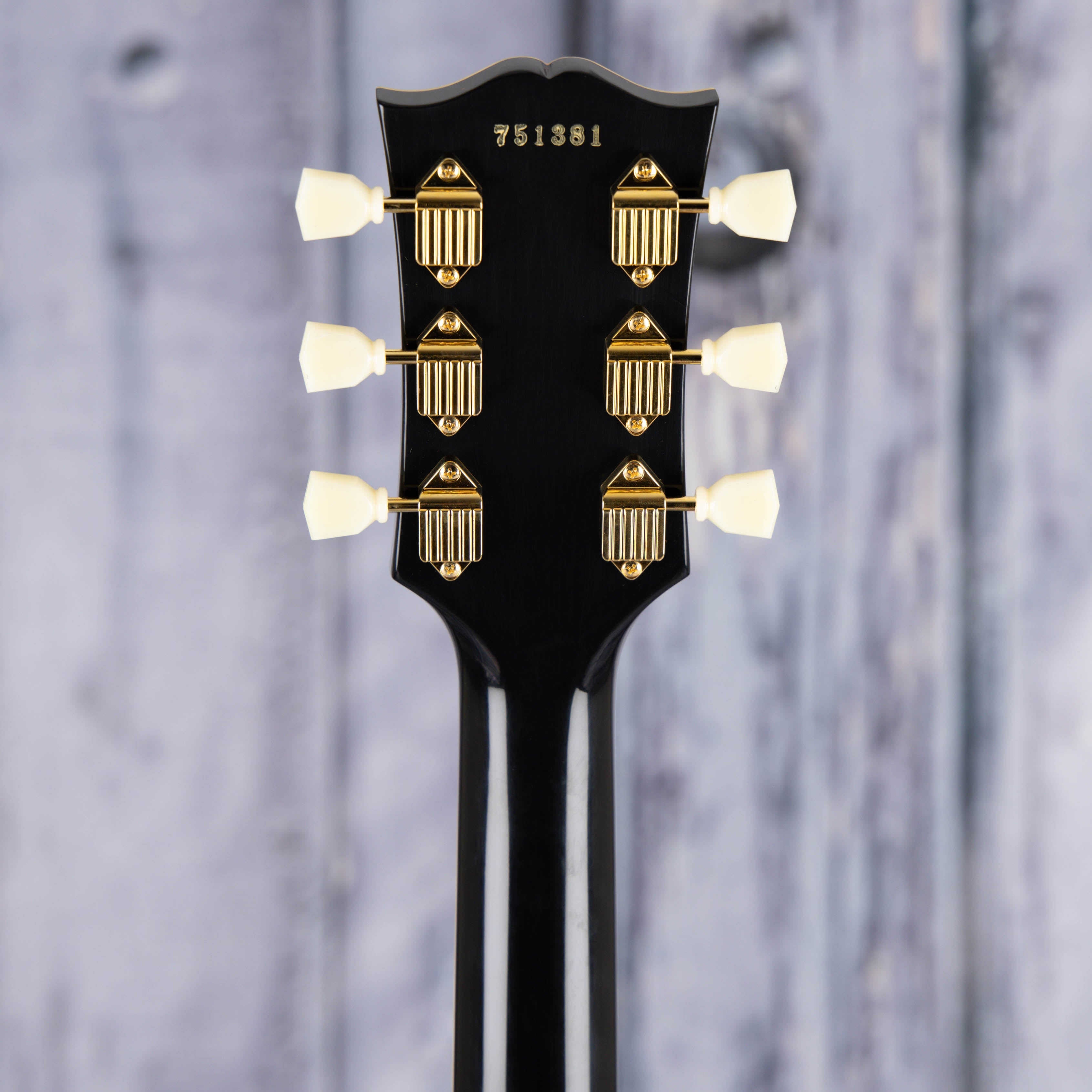 Gibson Custom Shop 1957 Les Paul Custom Reissue VOS Electric Guitar, Ebony, back headstock