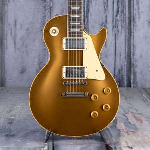 Gibson Custom Shop 1957 Les Paul Goldtop Ultra Light Aged Electric Guitar, Double Gold, front closeup