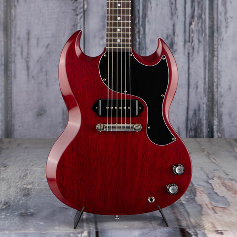 Gibson Custom Shop 1963 SG Junior Reissue Lightning Bar VOS Electric Guitar, Cherry Red, front closeup