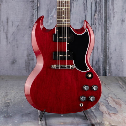 Gibson Custom Shop 1963 SG Special Reissue Lightning Bar VOS Electric Guitar, Cherry Red, front closeup