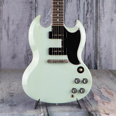 Gibson Custom Shop 1963 SG Special Reissue Lightning Bar VOS Electric Guitar, Frost Blue w/ Black Stinger, front closeup