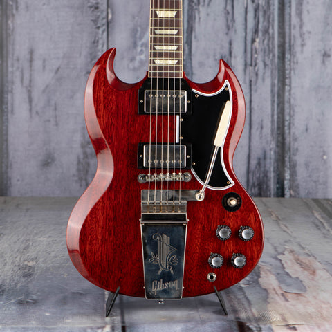 Gibson Custom Shop 1964 SG Standard Reissue W/ Maestro Vibrola VOS Electric Guitar, Cherry Red, front closeup