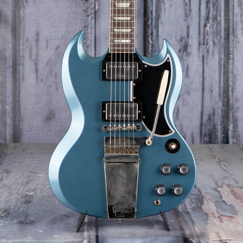 Gibson Custom Shop 1964 SG Standard W/ Maestro Vibrola Murphy Lab Ultra Light Aged Electric Guitar, Pelham Blue, front closeup