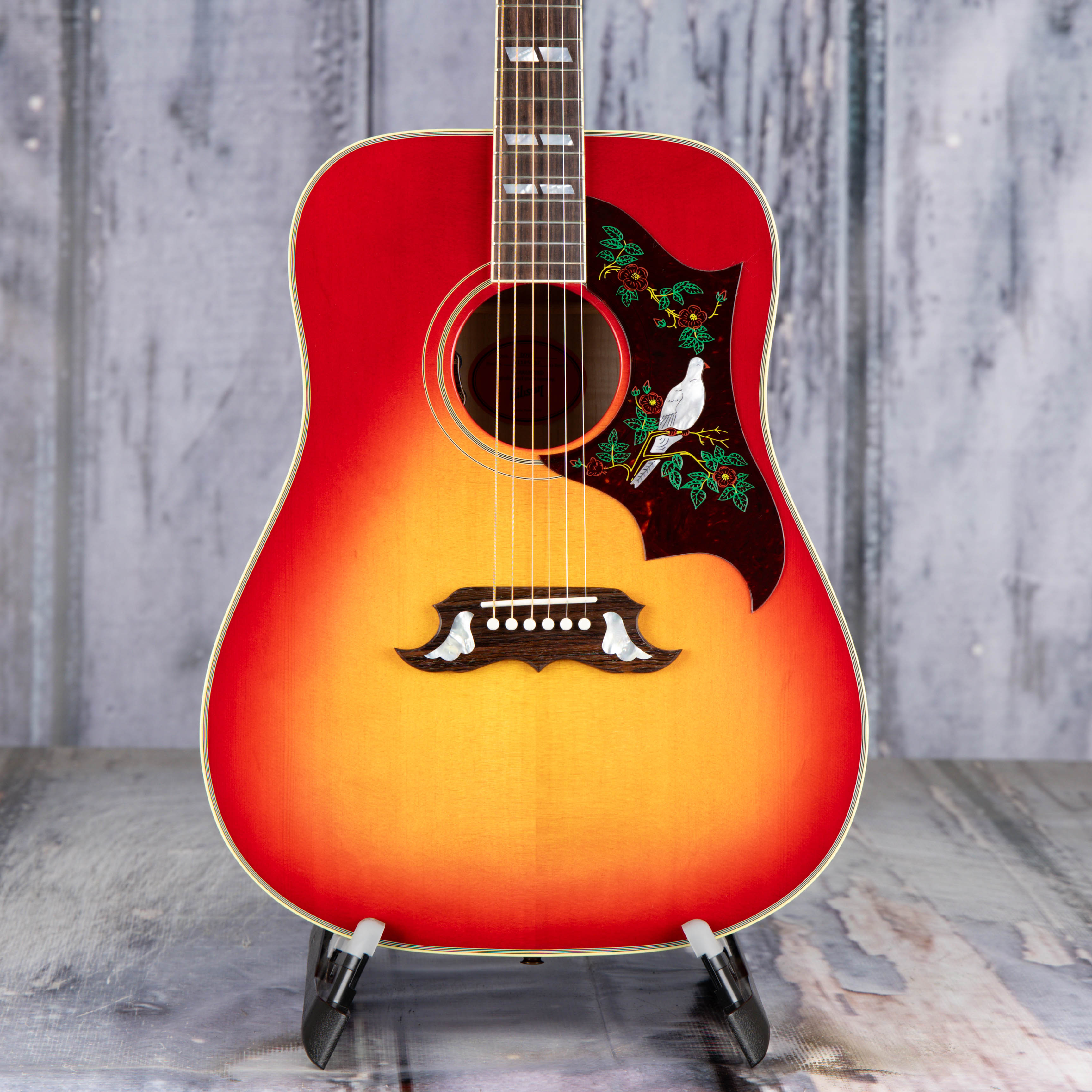Gibson Dove Original Acoustic/Electric Guitar, Vintage Cherry Sunburst, front closeup
