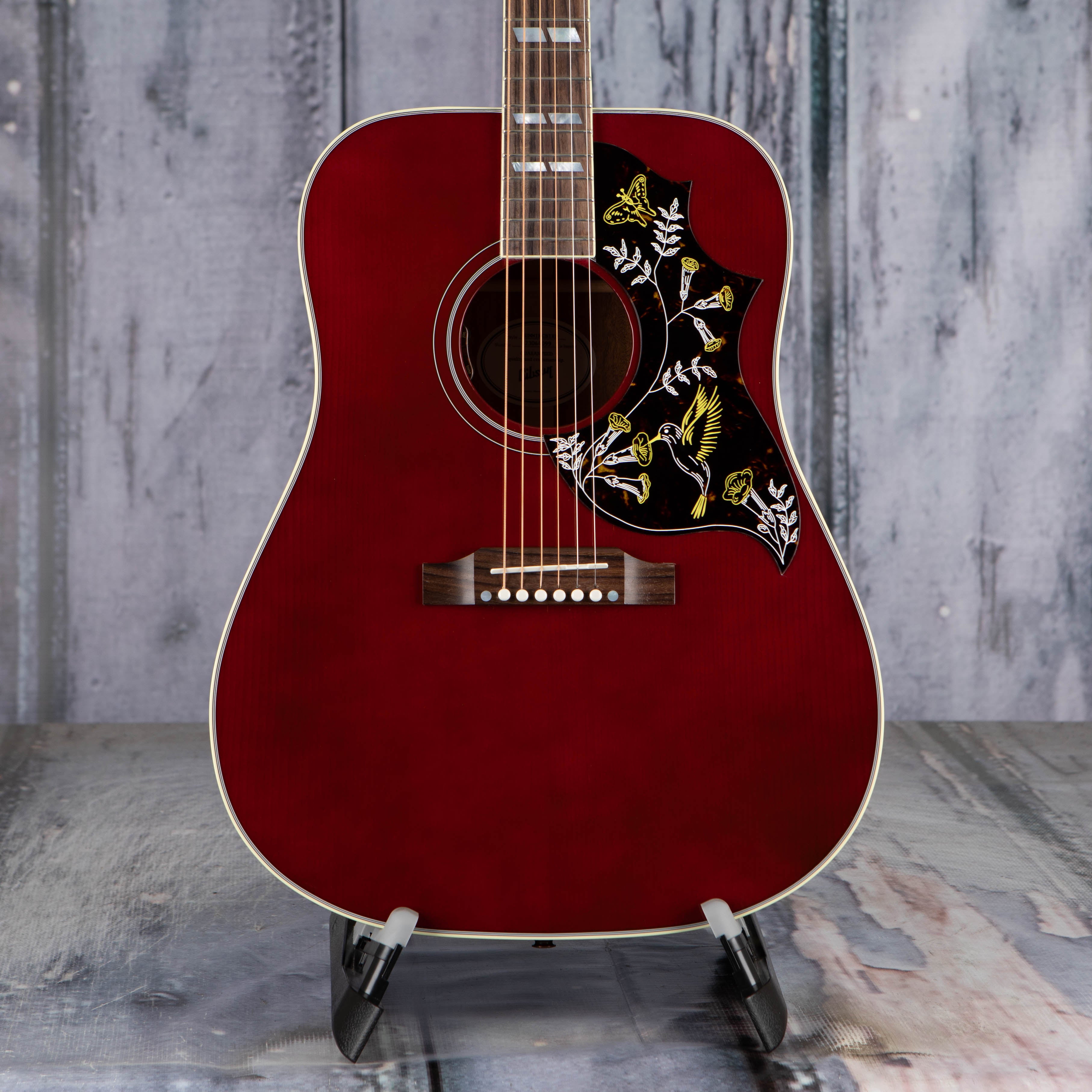 Gibson Hummingbird Standard Acoustic/Electric Guitar, Wine Red, front closeup