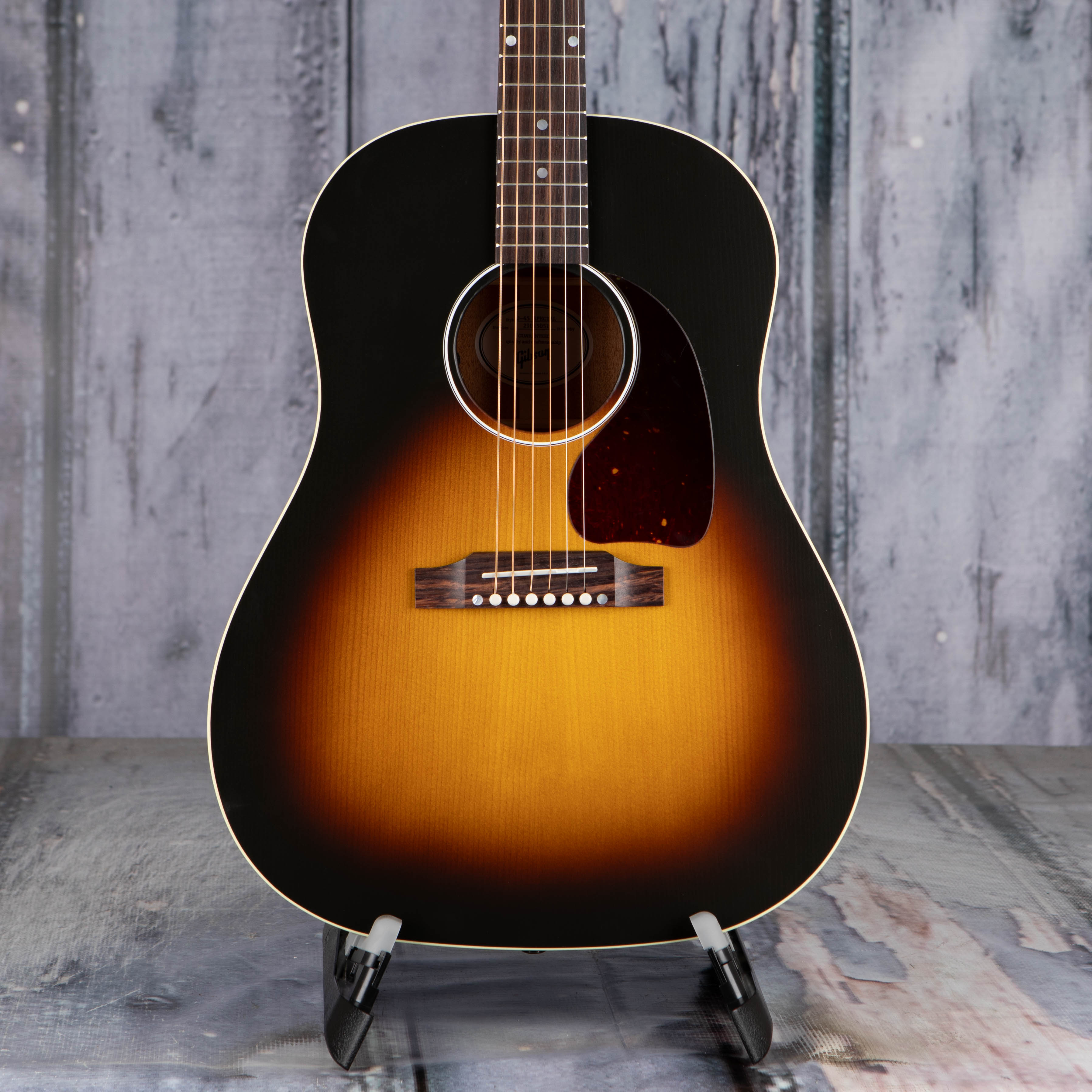 Gibson J-45 Special Acoustic/Electric Guitar, Satin Vintage Sunburst, front closeup