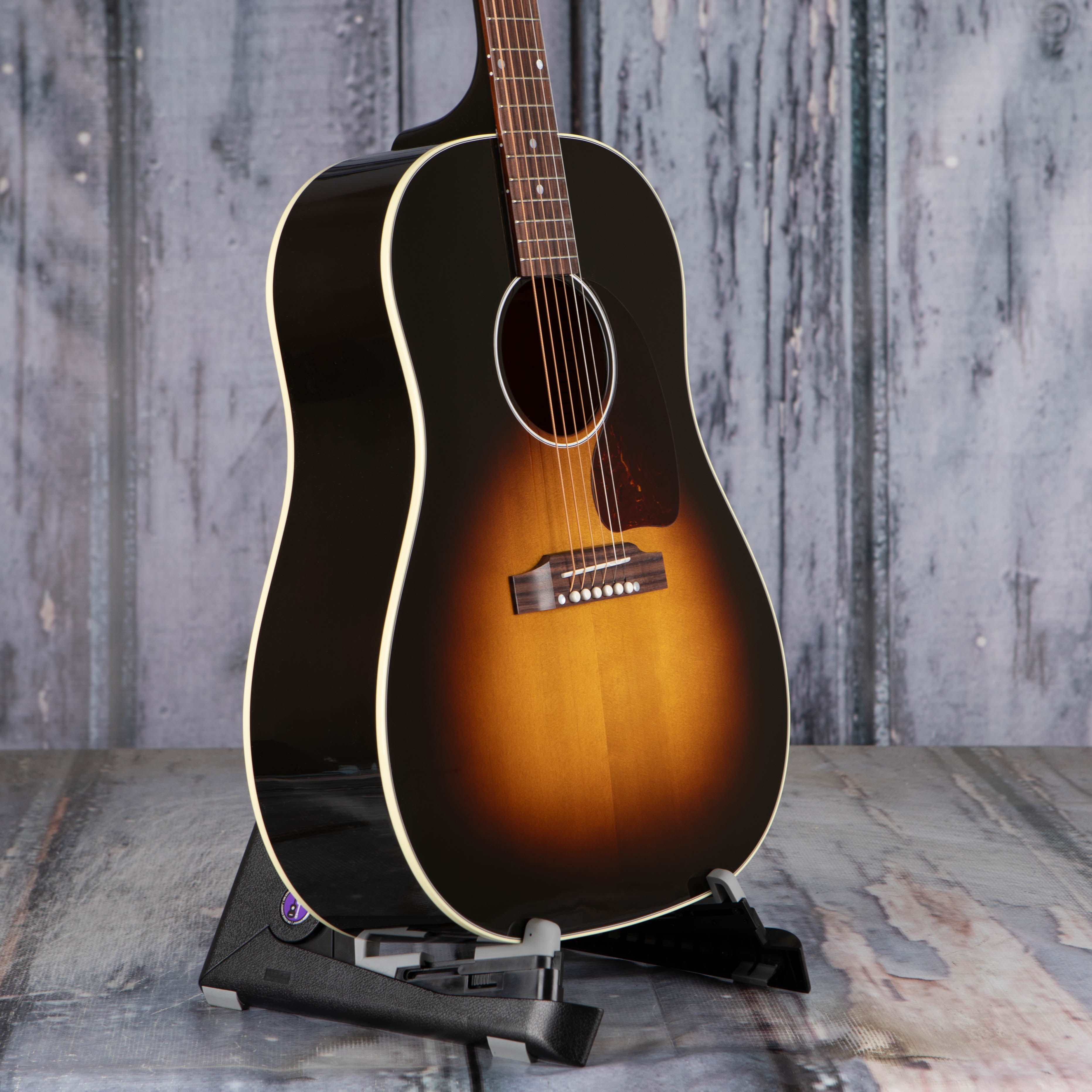 Gibson J-45 Standard Acoustic/Electric Guitar, Vintage Sunburst, angle