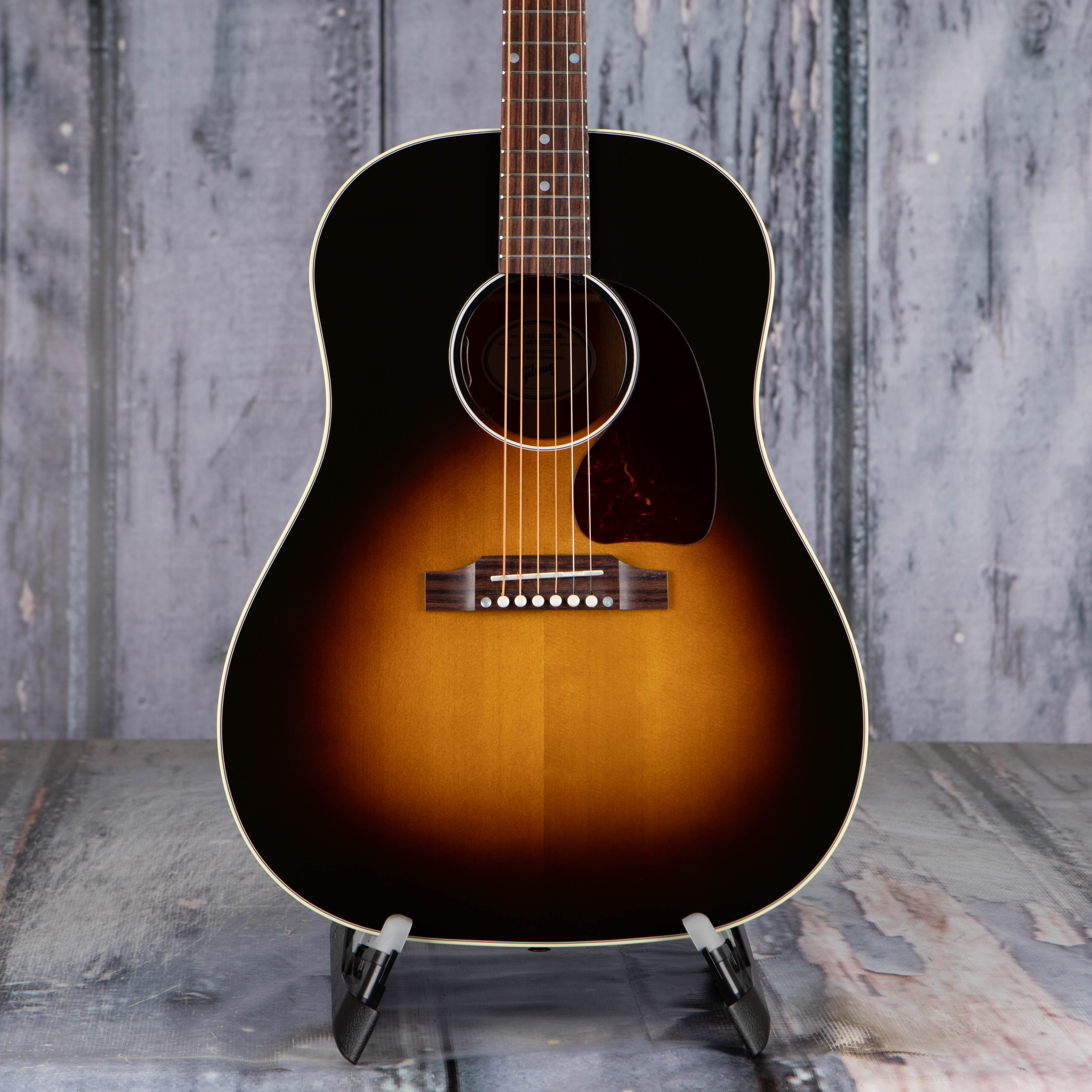 Gibson J-45 Standard Acoustic/Electric Guitar, Vintage Sunburst, front closeup