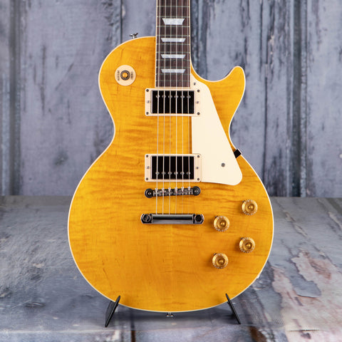 Gibson Les Paul Standard 50s Figured Top Electric Guitar, Honey Amber, front closeup