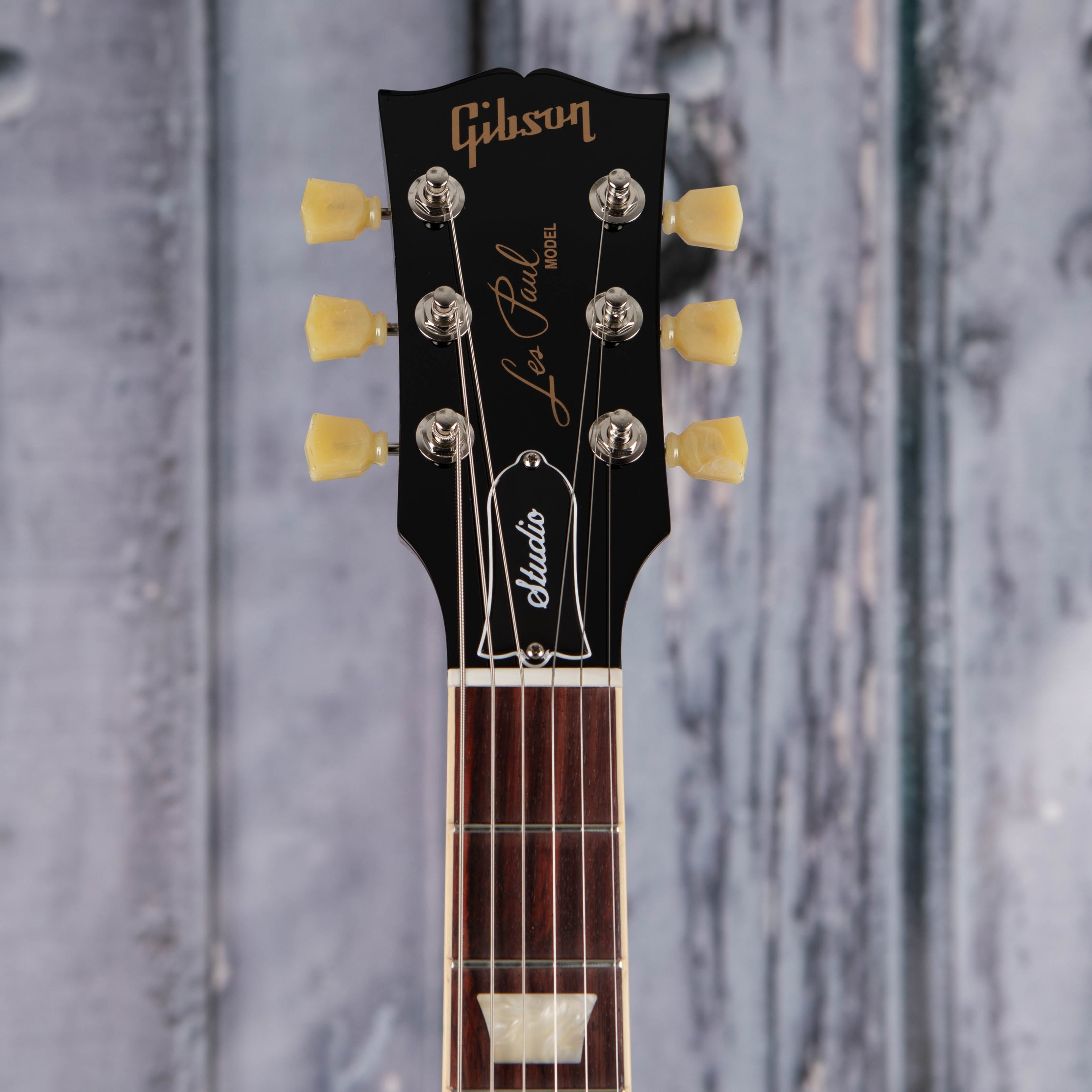 Gibson Les Paul Studio Electric Guitar, Ebony, front headstock