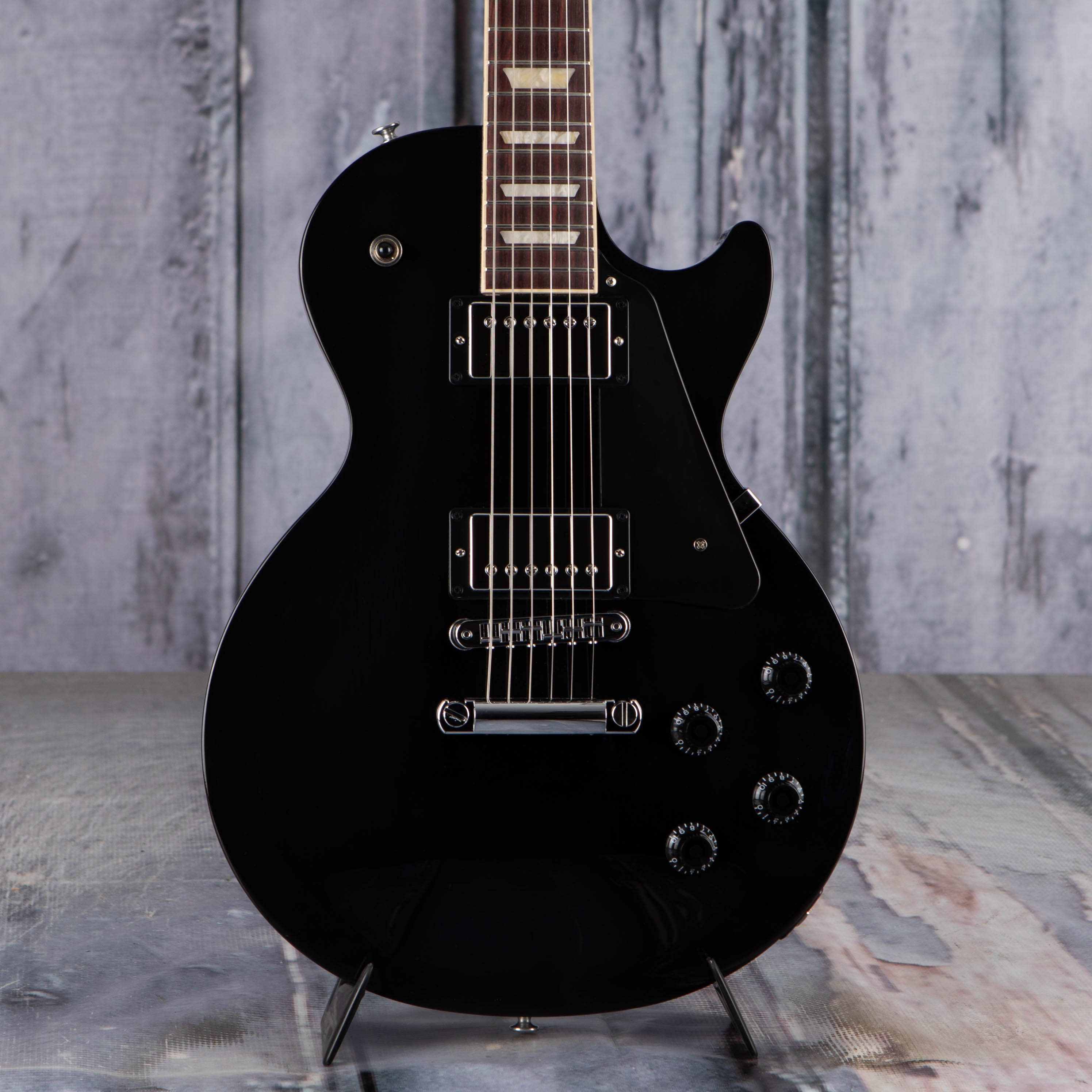 Gibson Les Paul Studio Electric Guitar, Ebony, front closeup