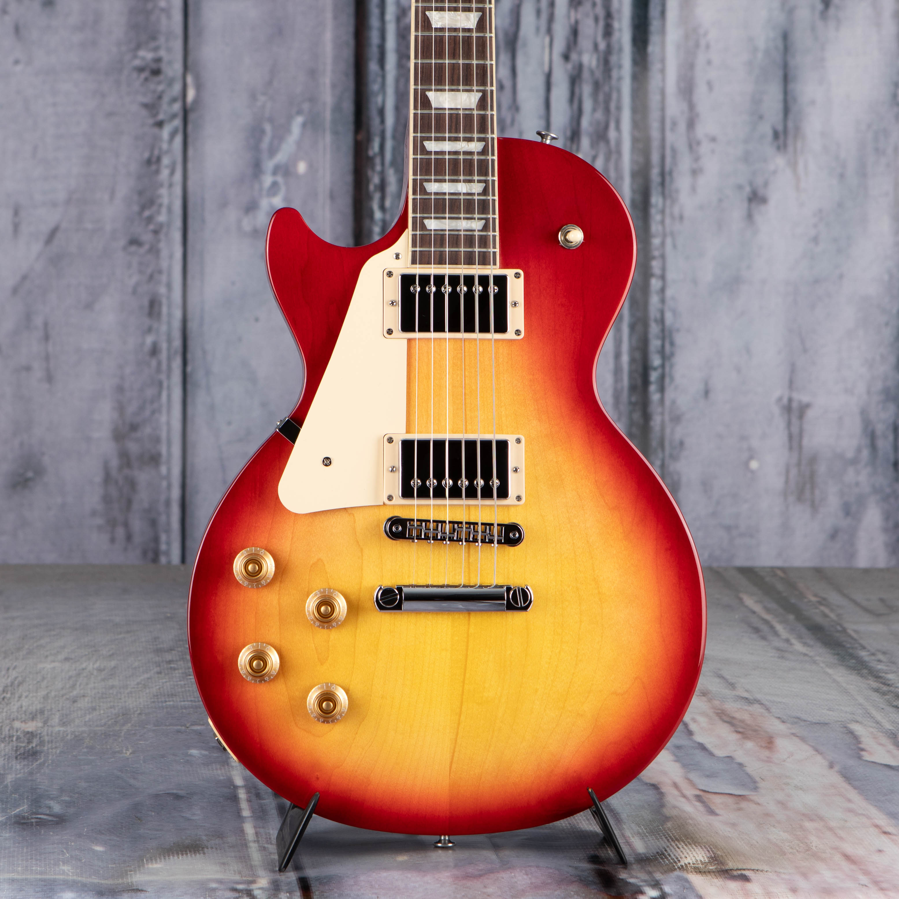 Gibson Les Paul Studio Left-Handed Electric Guitar, Heritage Cherry Sunburst, front closeup