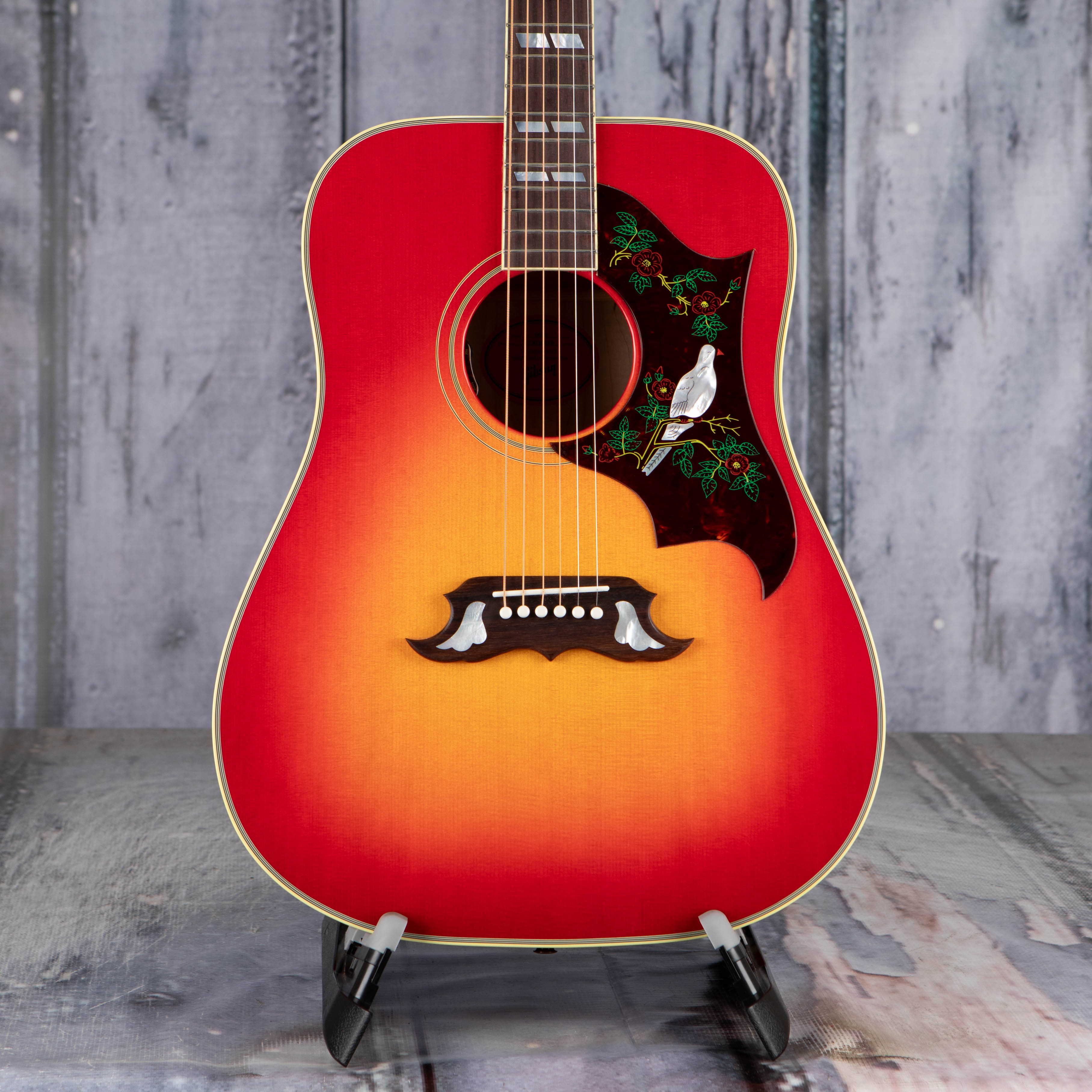 Gibson Montana Dove Original Acoustic/Electric Guitar, Vintage Cherry Sunburst, front closeup