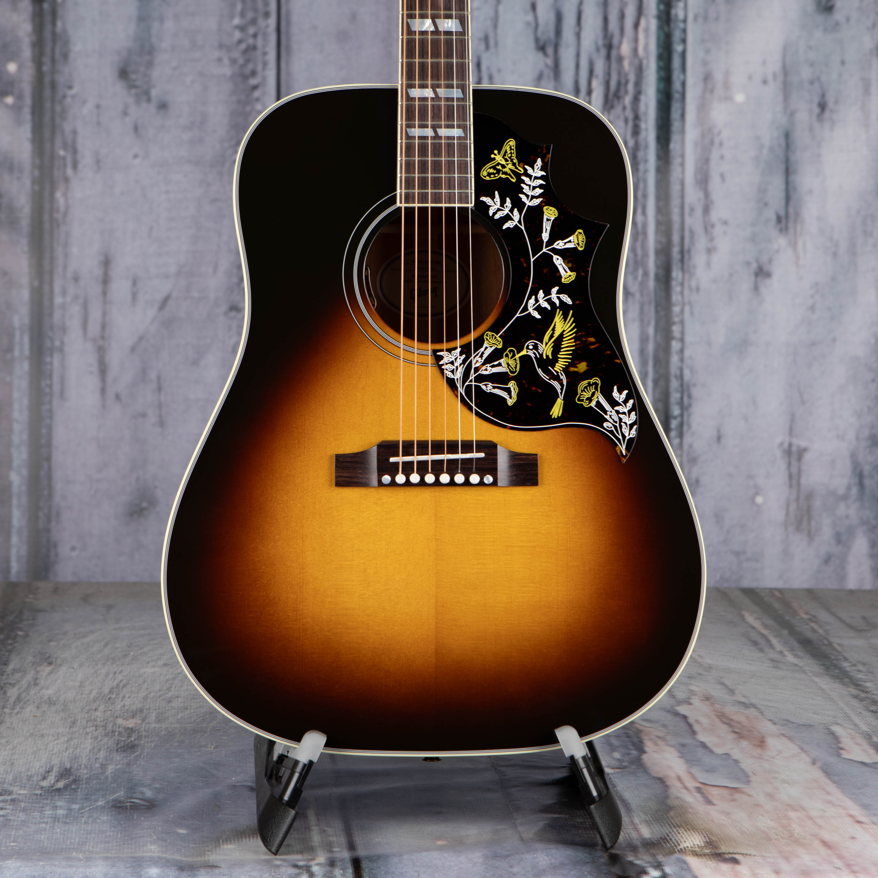 Gibson Montana Hummingbird Standard Acoustic/Electric Guitar, Vintage Sunburst, front closeup