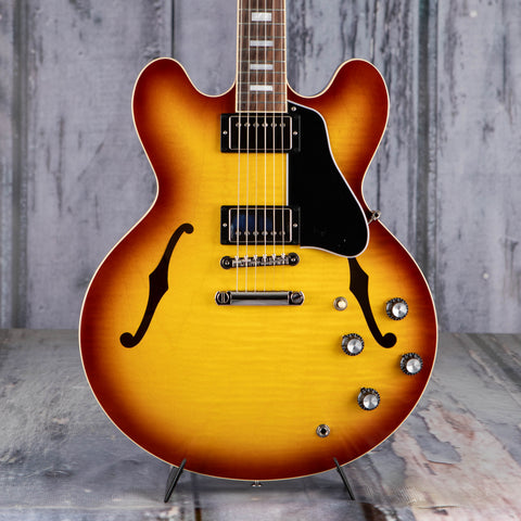 Gibson USA ES-335 Figured Semi-Hollowbody Guitar, Iced Tea, front closeup