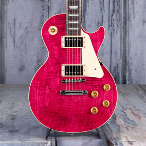 Gibson USA Les Paul Standard 50s Figured Top Electric Guitar, Translucent Fuchsia, front closeup
