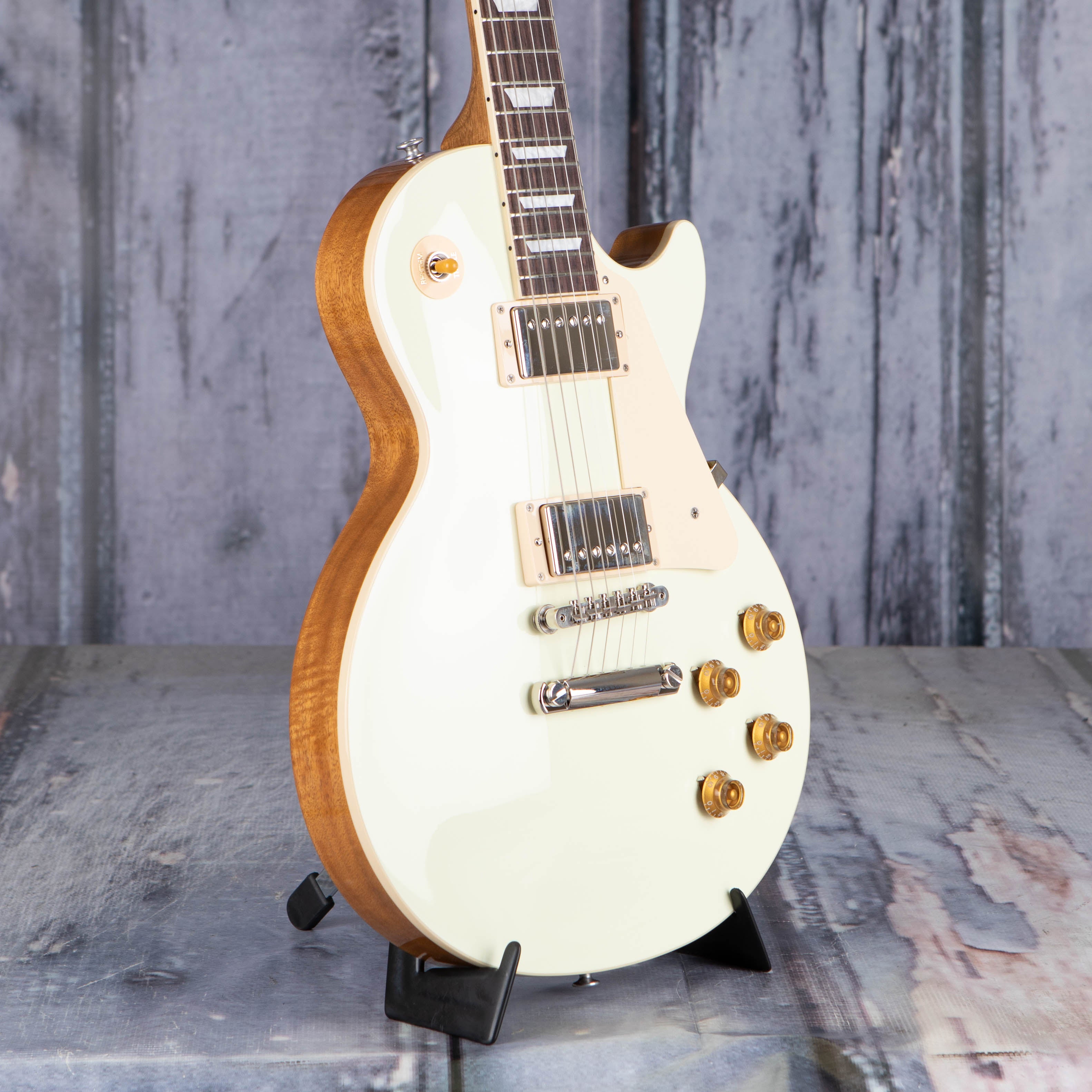 Gibson USA Les Paul Standard 50s Plain Top Electric Guitar, Classic White, angle