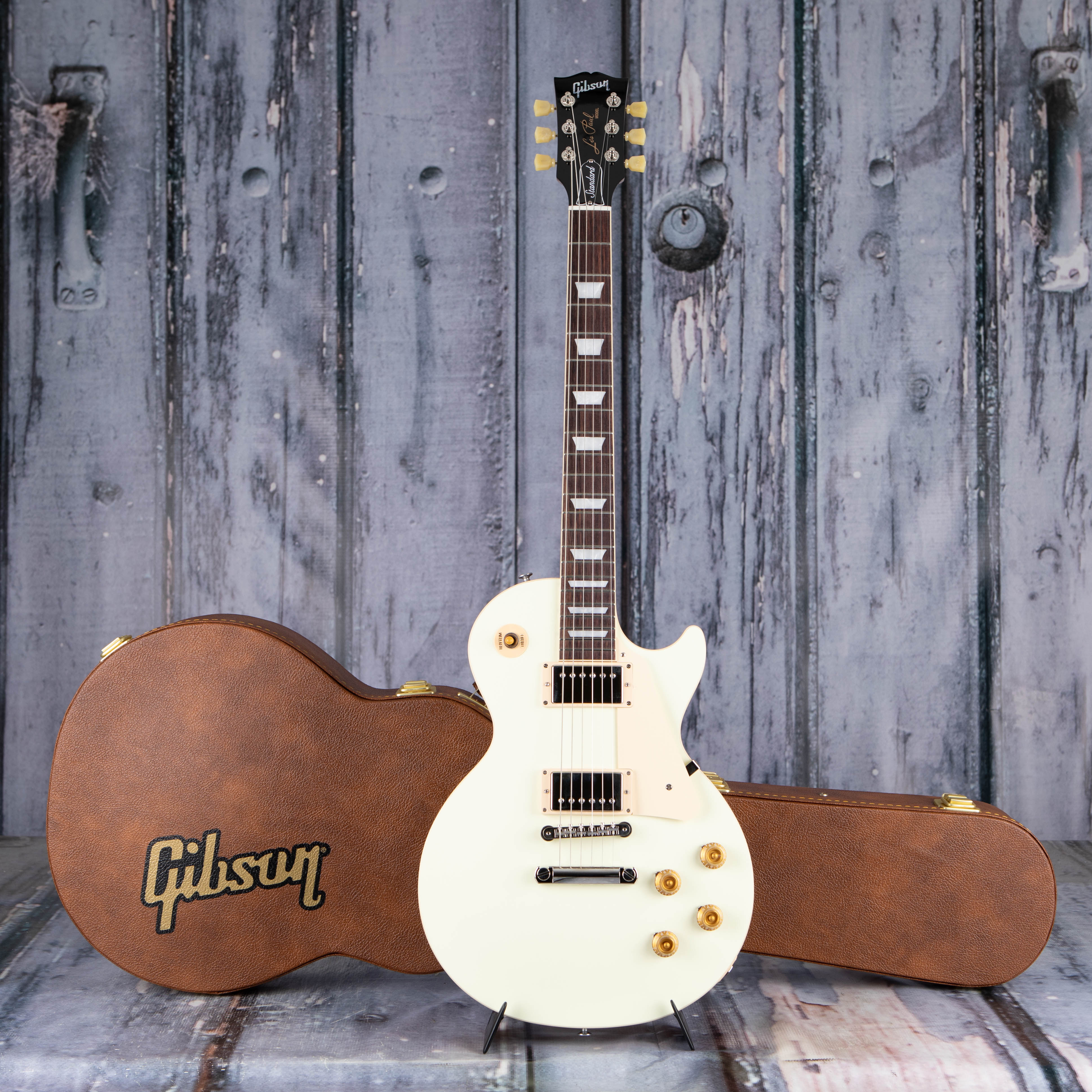 Gibson USA Les Paul Standard 50s Plain Top Electric Guitar, Classic White, case
