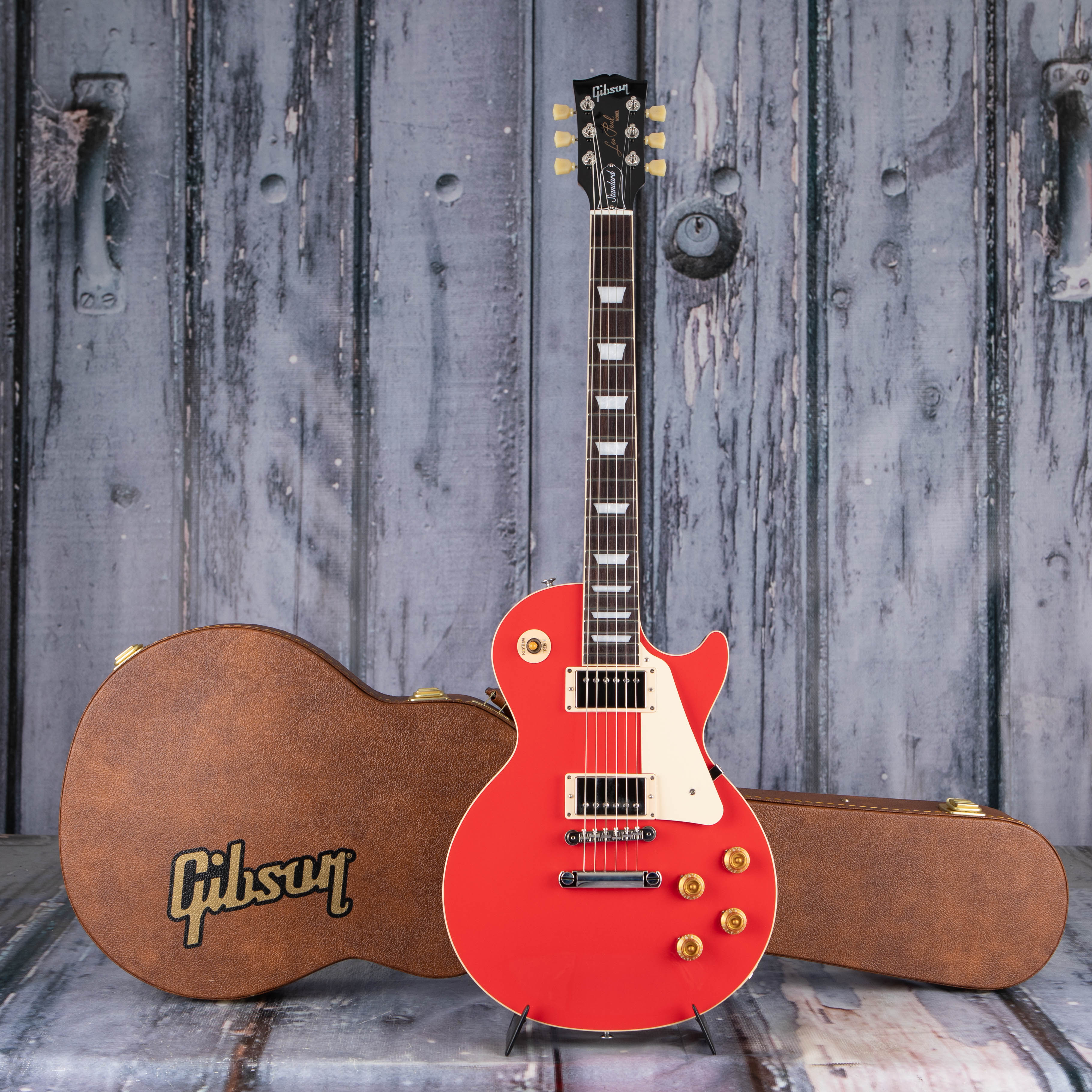 Gibson USA Les Paul Standard 50s Plain Top Electric Guitar, Cardinal Red, case