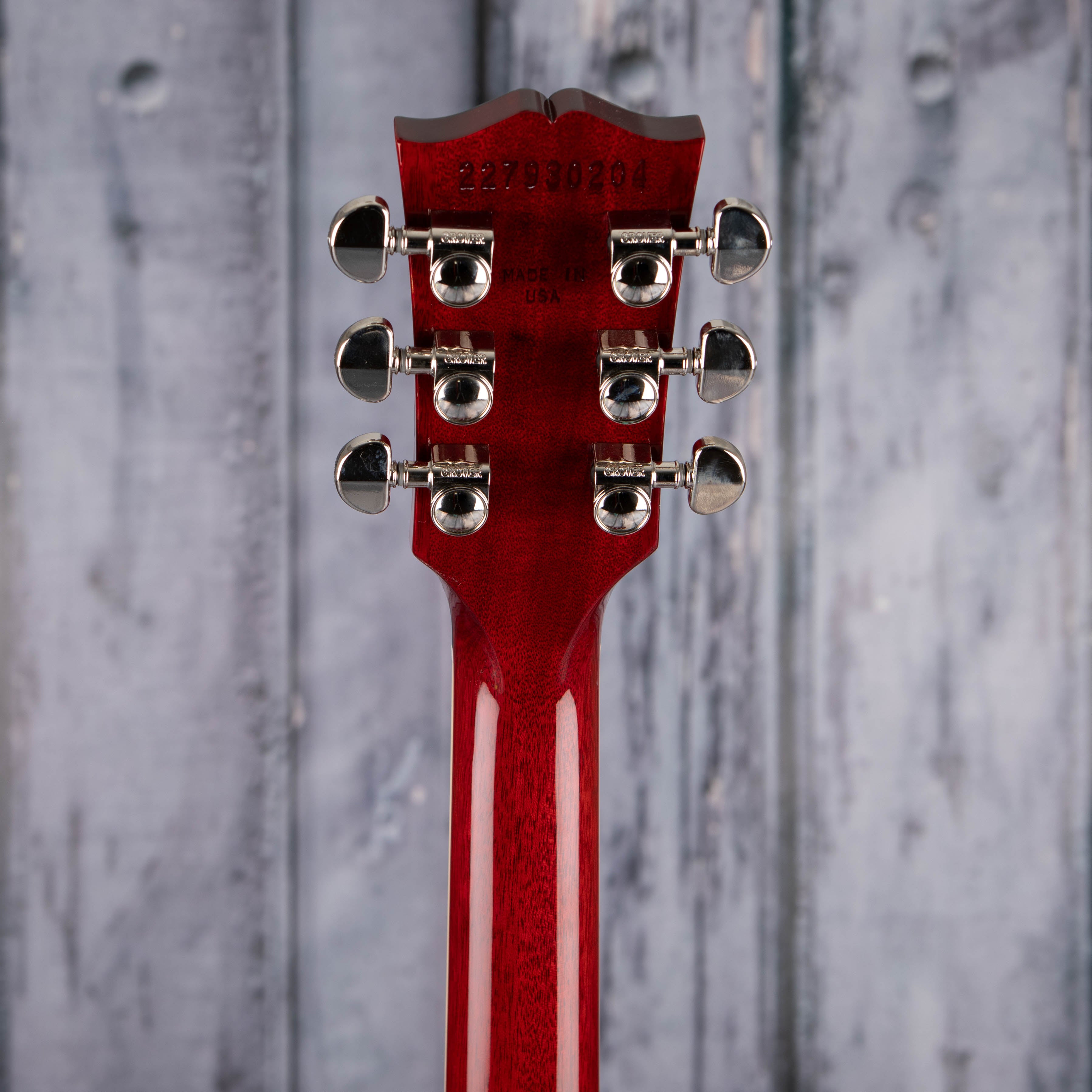 Gibson USA Les Paul Standard 60s Figured Top Electric Guitar, 60s Cherry, back headstock