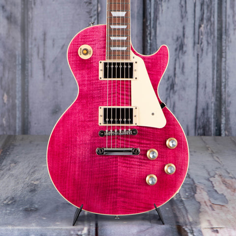 Gibson USA Les Paul Standard 60s Figured Top Electric Guitar, Translucent Fuchsia, front closeup