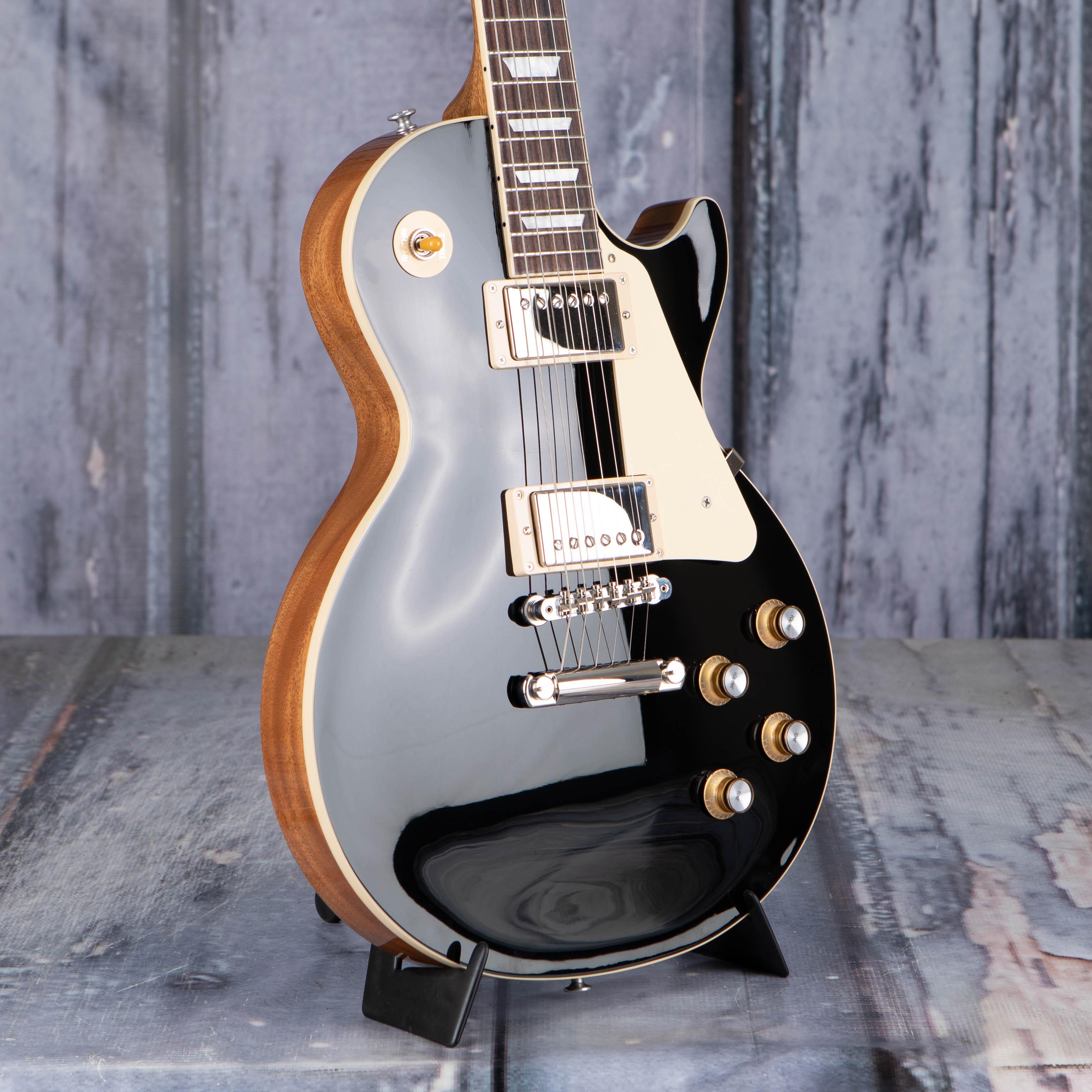 Gibson USA Les Paul Standard 60s Plain Top Electric Guitar, Ebony, angle