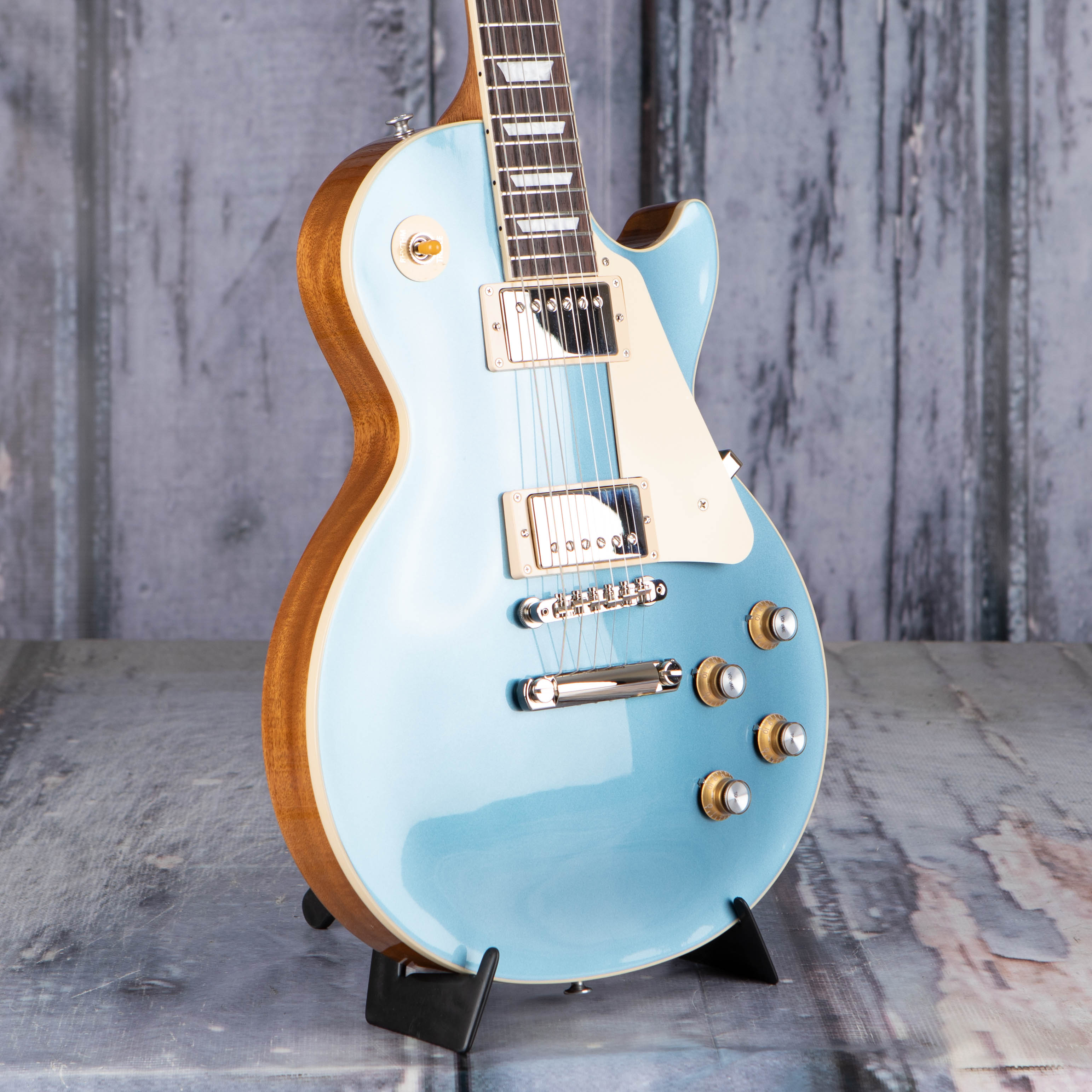 Gibson USA Les Paul Standard 60s Plain Top Electric Guitar, Pelham Blue, angle