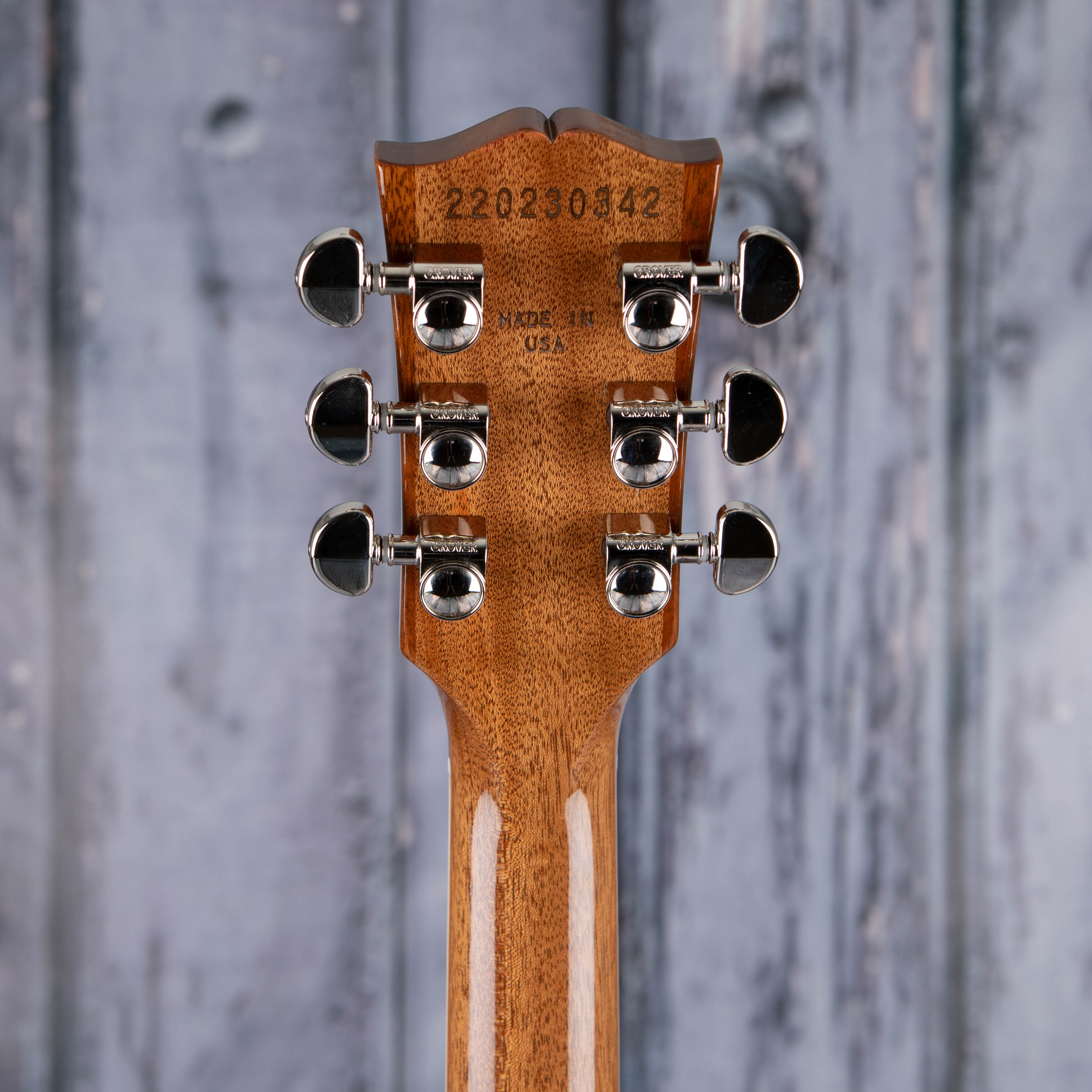 Gibson USA Les Paul Standard 60s Plain Top Electric Guitar, Pelham Blue, back headstock