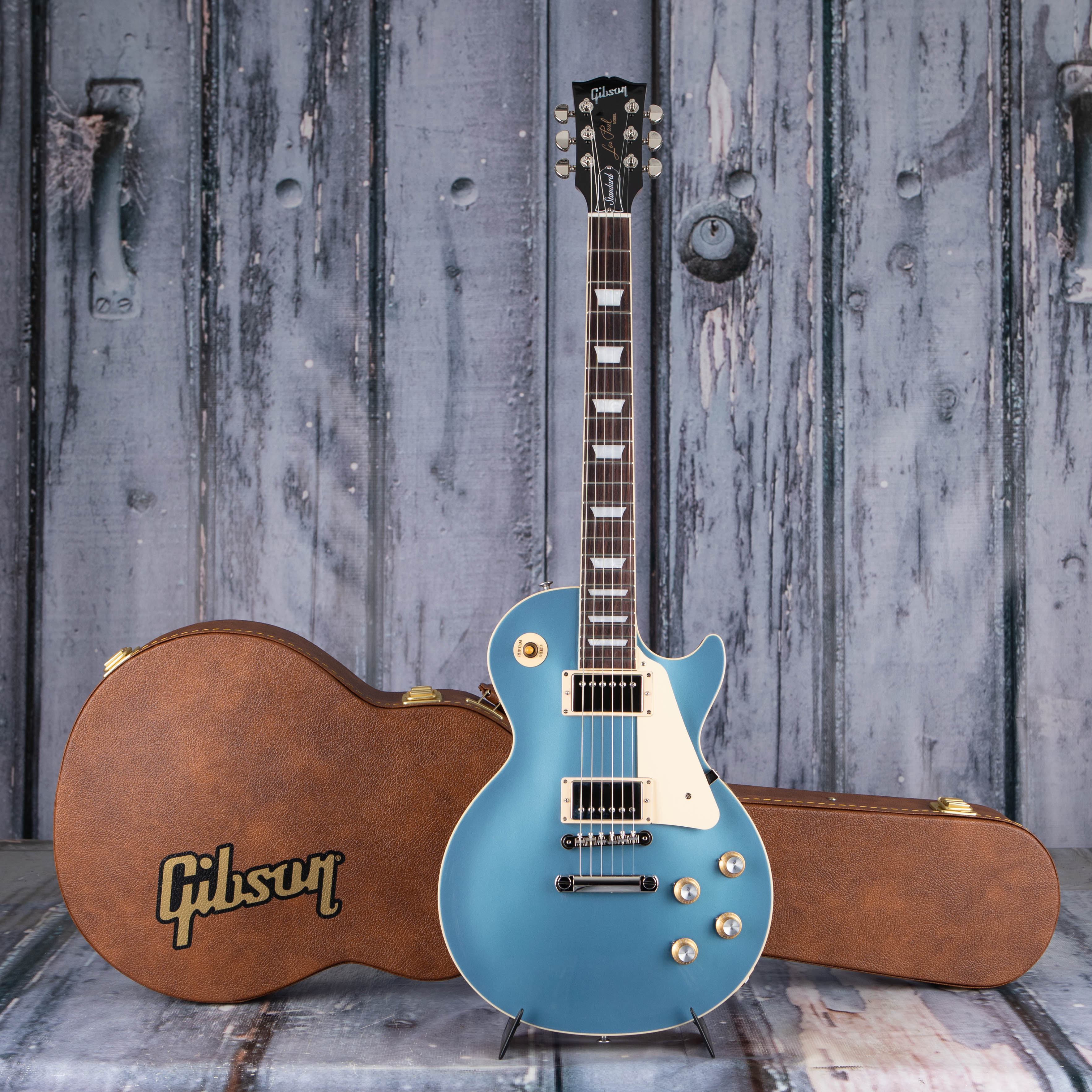 Gibson USA Les Paul Standard 60s Plain Top Electric Guitar, Pelham Blue, case