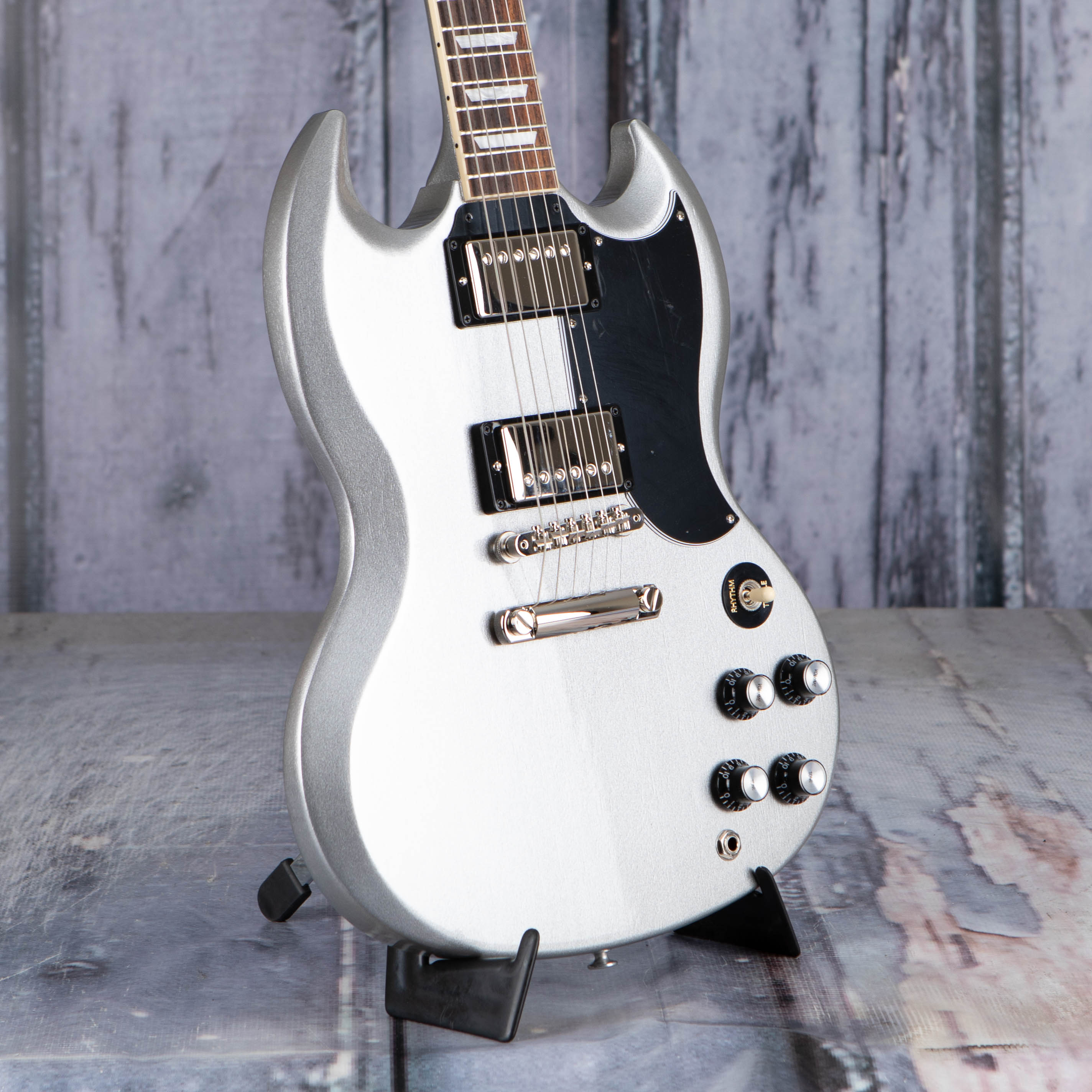 Gibson USA SG Standard '61 Electric Guitar, Silver Mist, angle