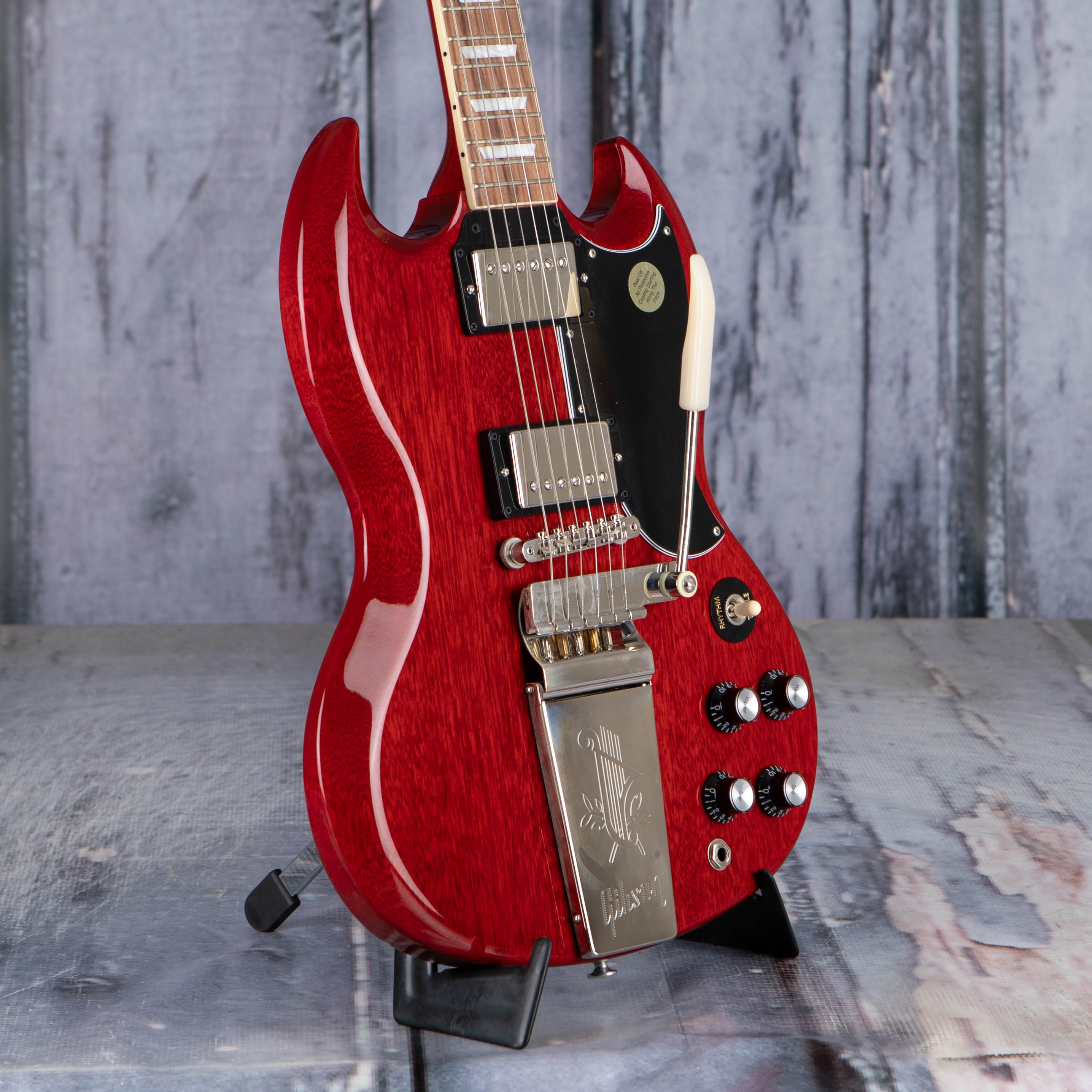 Gibson USA SG Standard '61 Maestro Vibrola Electric Guitar, Vintage Cherry, angle