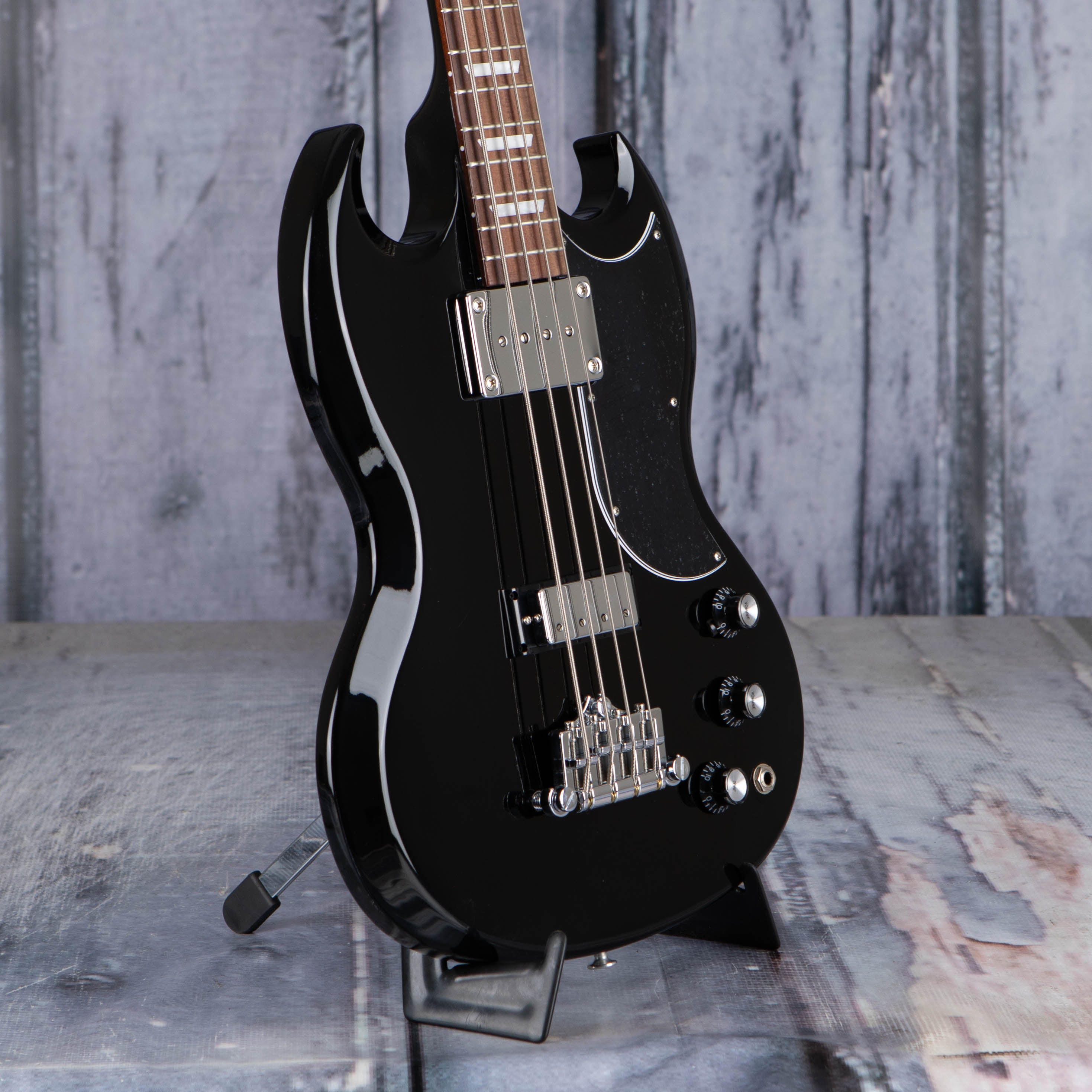 ,Gibson USA SG Standard Electric Bass Guitar, Ebony, angle