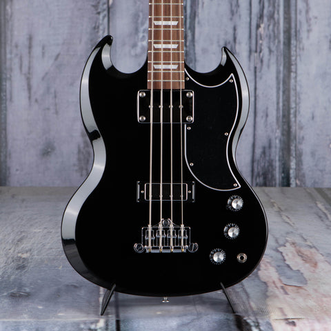 ,Gibson USA SG Standard Electric Bass Guitar, Ebony, front closeup