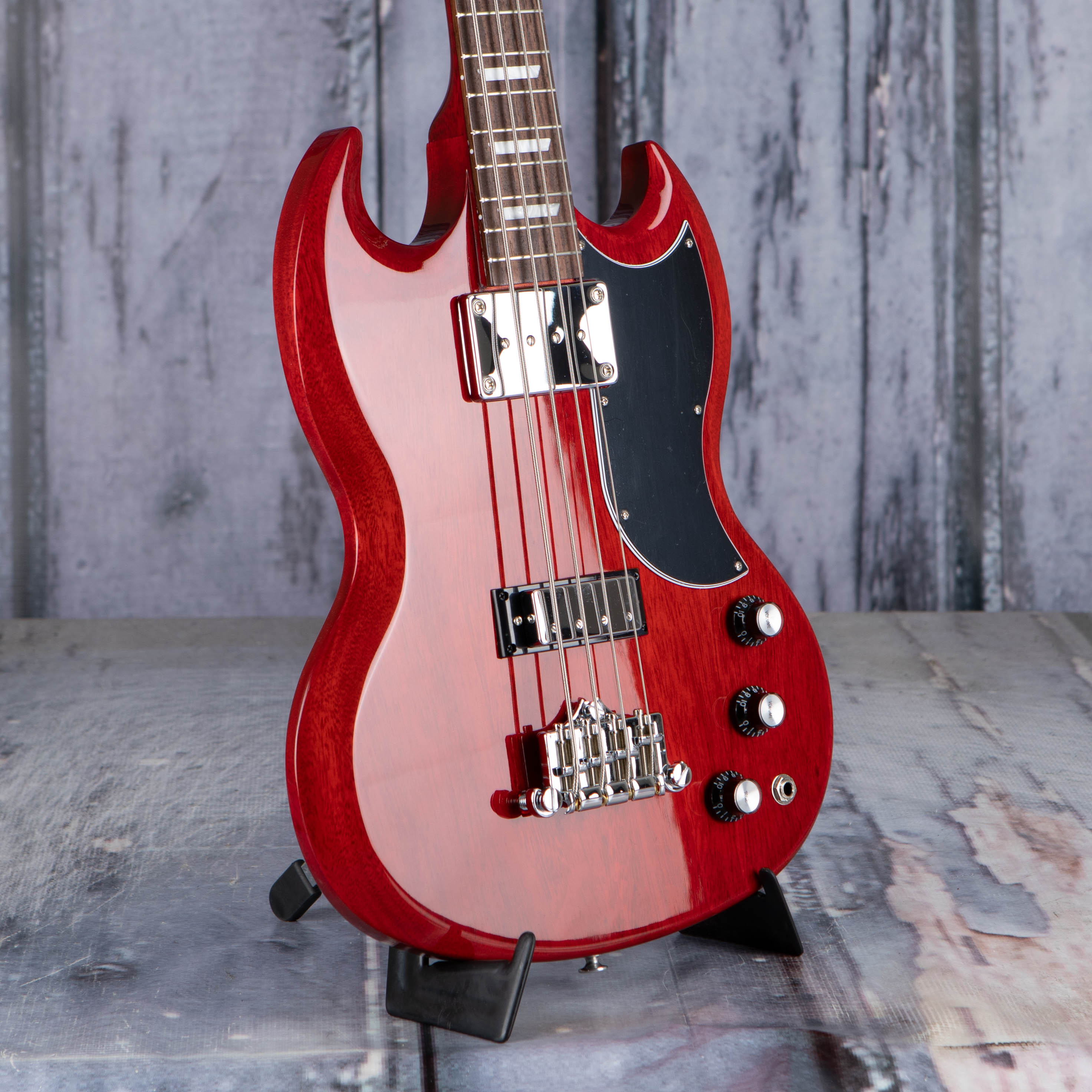 Gibson USA SG Standard Electric Bass Guitar, Heritage Cherry, angle