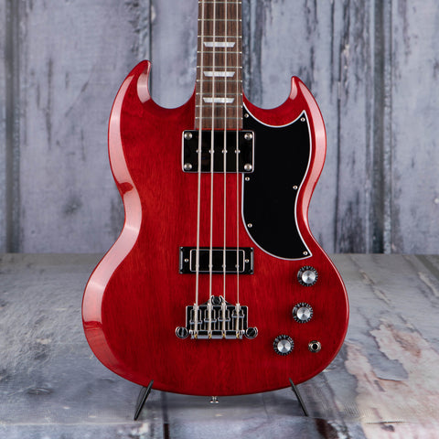 Gibson USA SG Standard Electric Bass Guitar, Heritage Cherry, front closeup