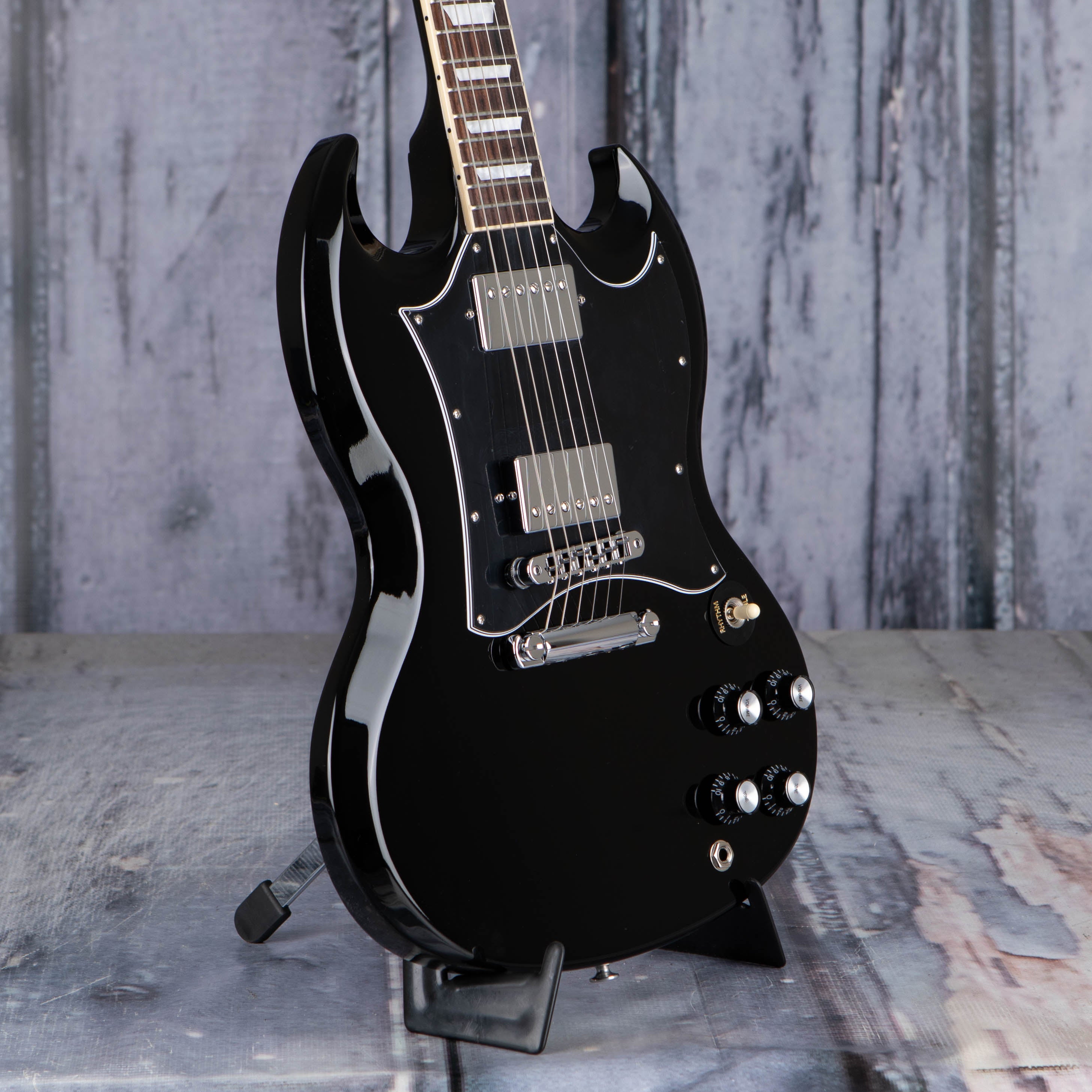 Gibson USA SG Standard Electric Guitar, Ebony, angle