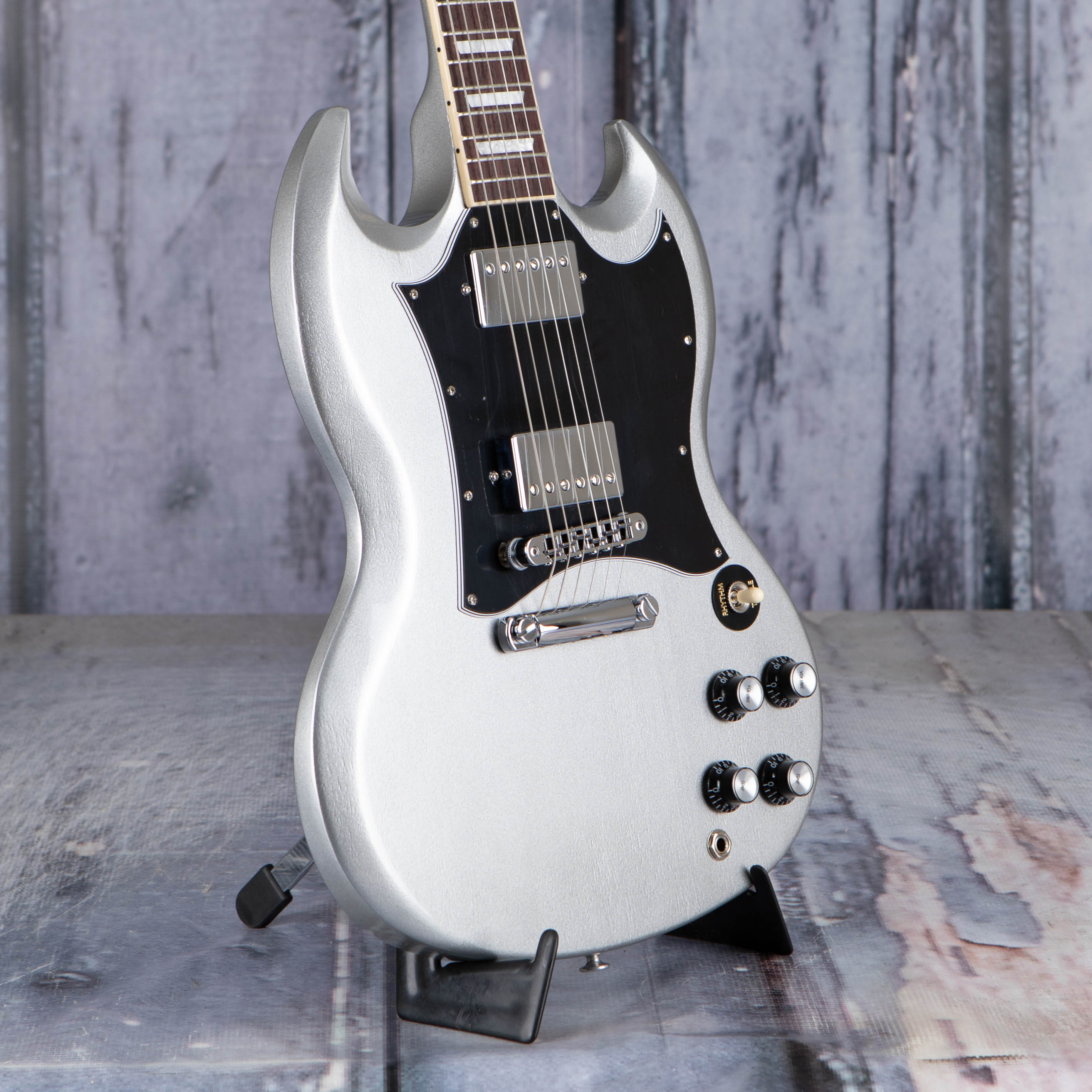 Gibson USA SG Standard Electric Guitar, Silver Metallic, angle