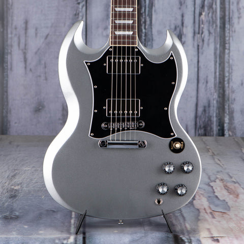 Gibson USA SG Standard Electric Guitar, Silver Metallic, front closeup