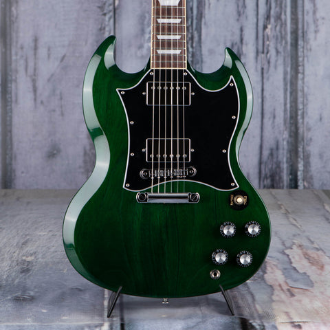 Gibson USA SG Standard Electric Guitar, Translucent Teal, front closeup