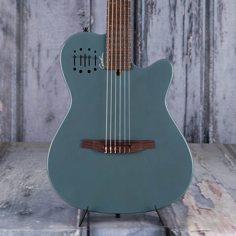 Godin Multiac Mundial Nylon Acoustic/Electric Guitar, Arctik Blue, front closeup