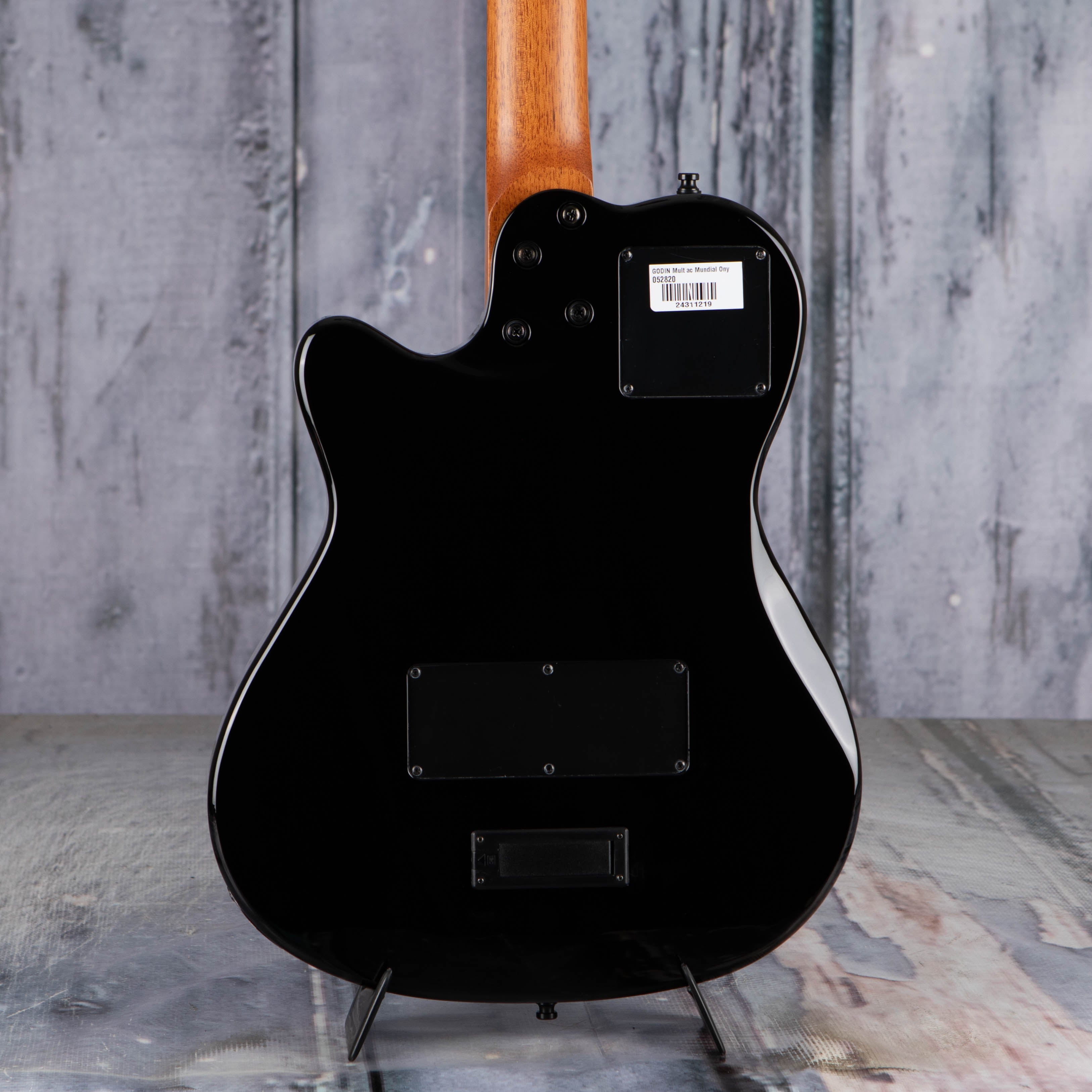 Godin Multiac Mundial Nylon Acoustic/Electric Guitar, Onyx Black, back closeup